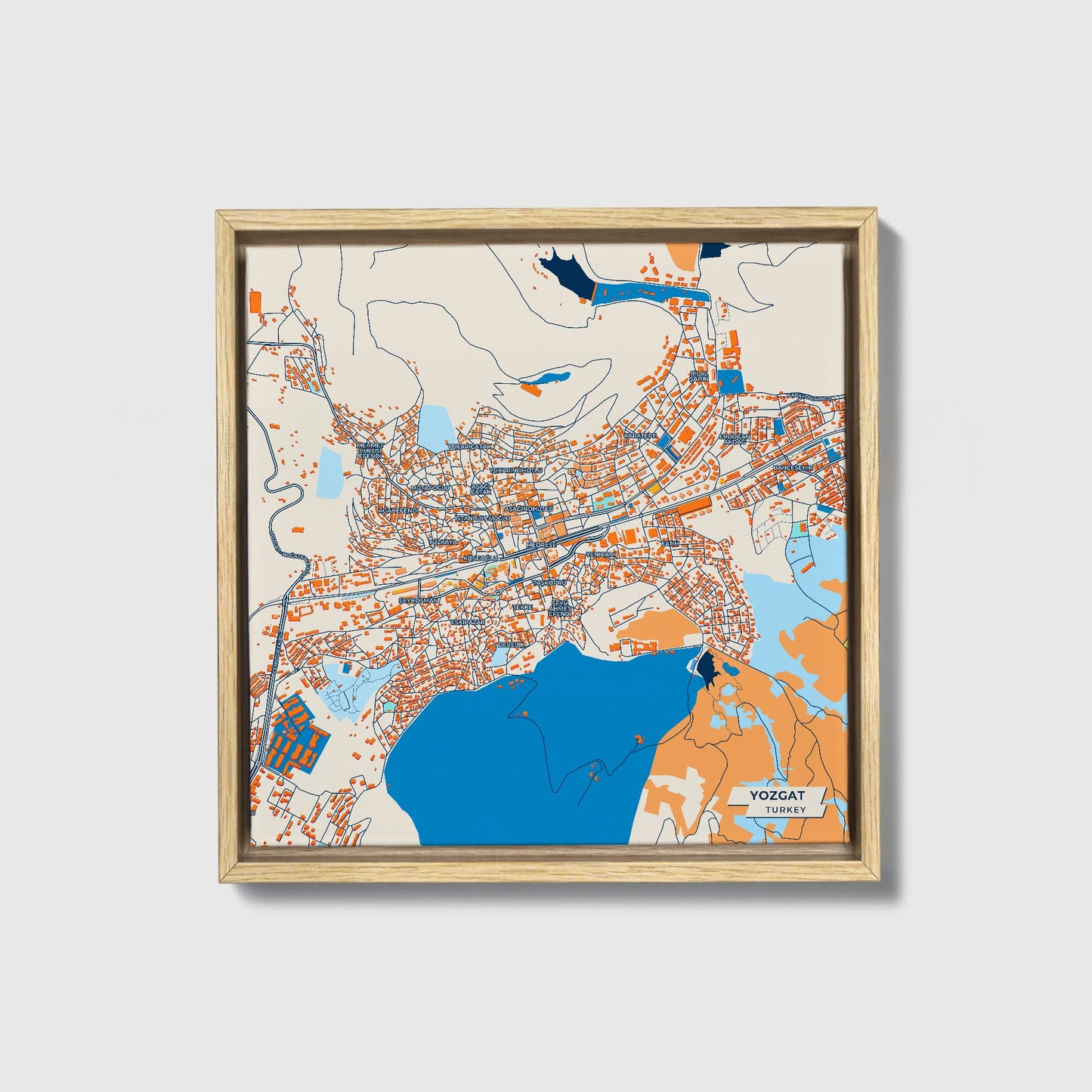 Yozgat Turkey Colorful City Map Canvas Print • Natural Wooden Framed
