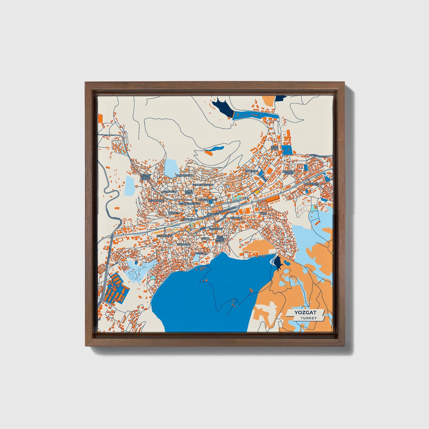 Yozgat Turkey Colorful City Map Canvas Print • Dark Wooden Framed