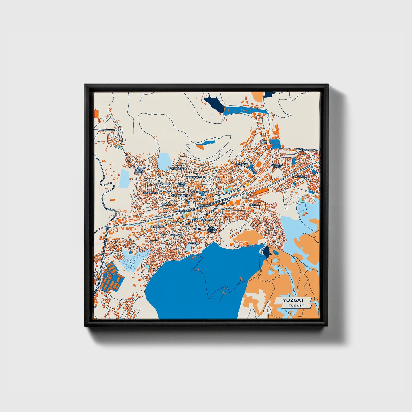 Yozgat Turkey Colorful City Map Canvas Print • Black Framed