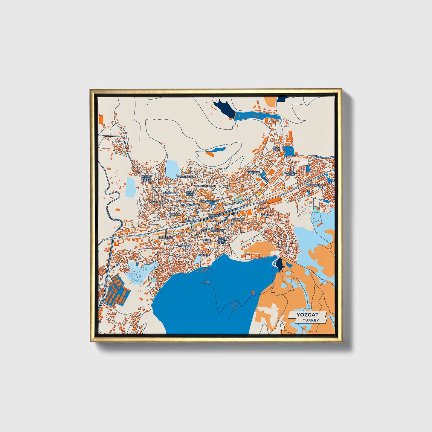 Yozgat Turkey Colorful City Map Canvas Print • Gold Framed