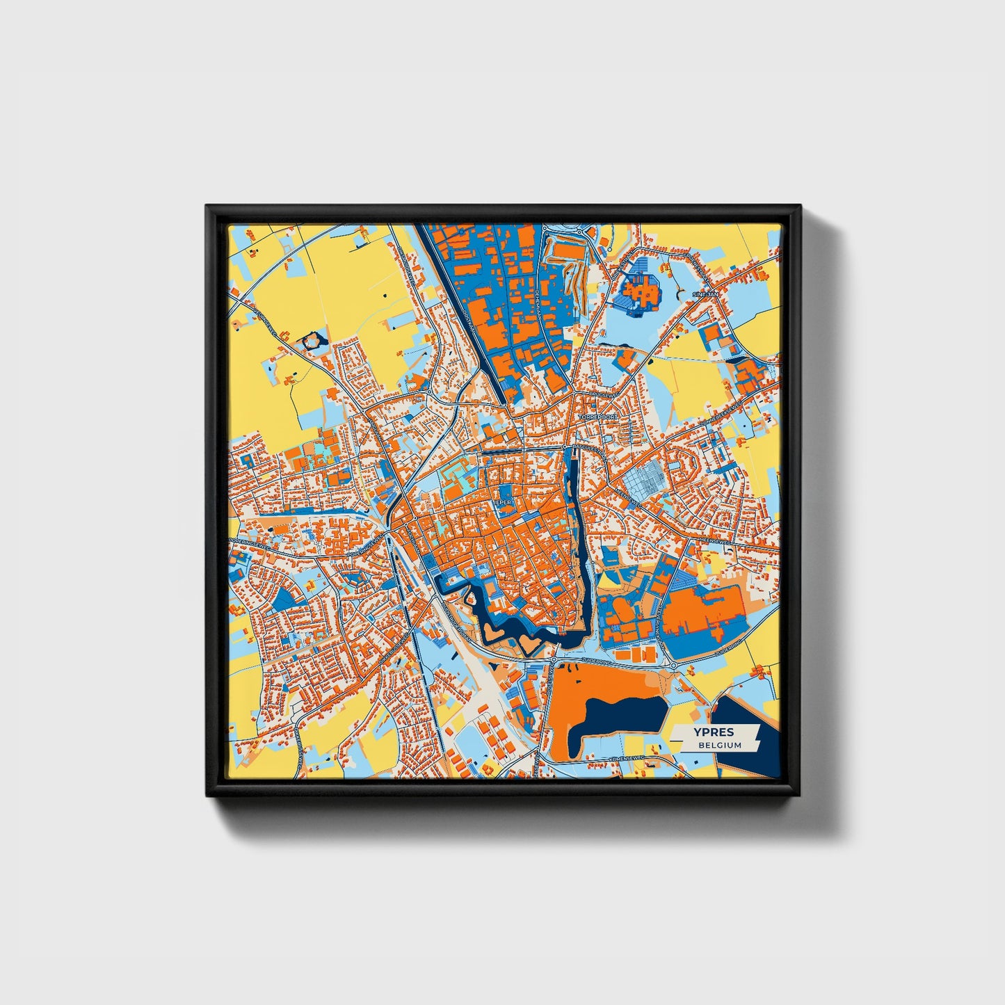 Ypres  Belgium Colorful City Map Canvas Print • Black Framed