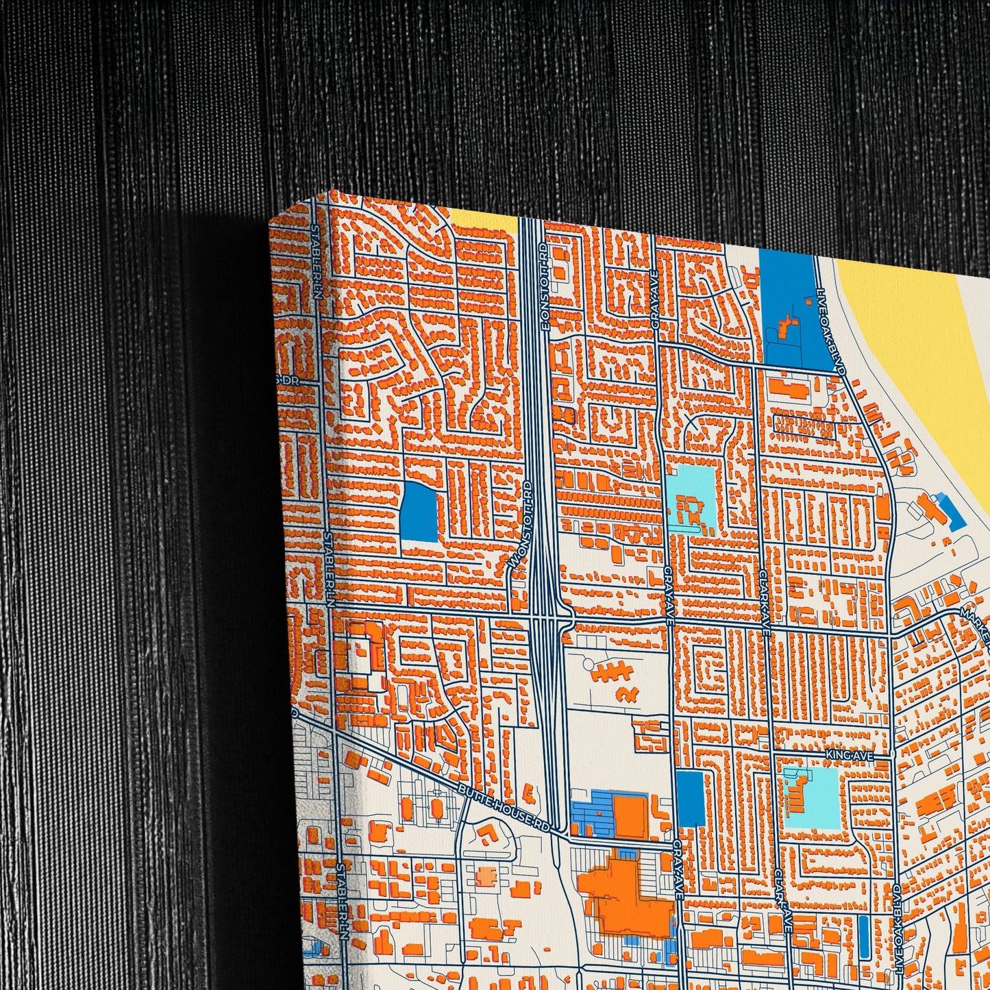 Yuba City California Colorful City Map Canvas Print Detail