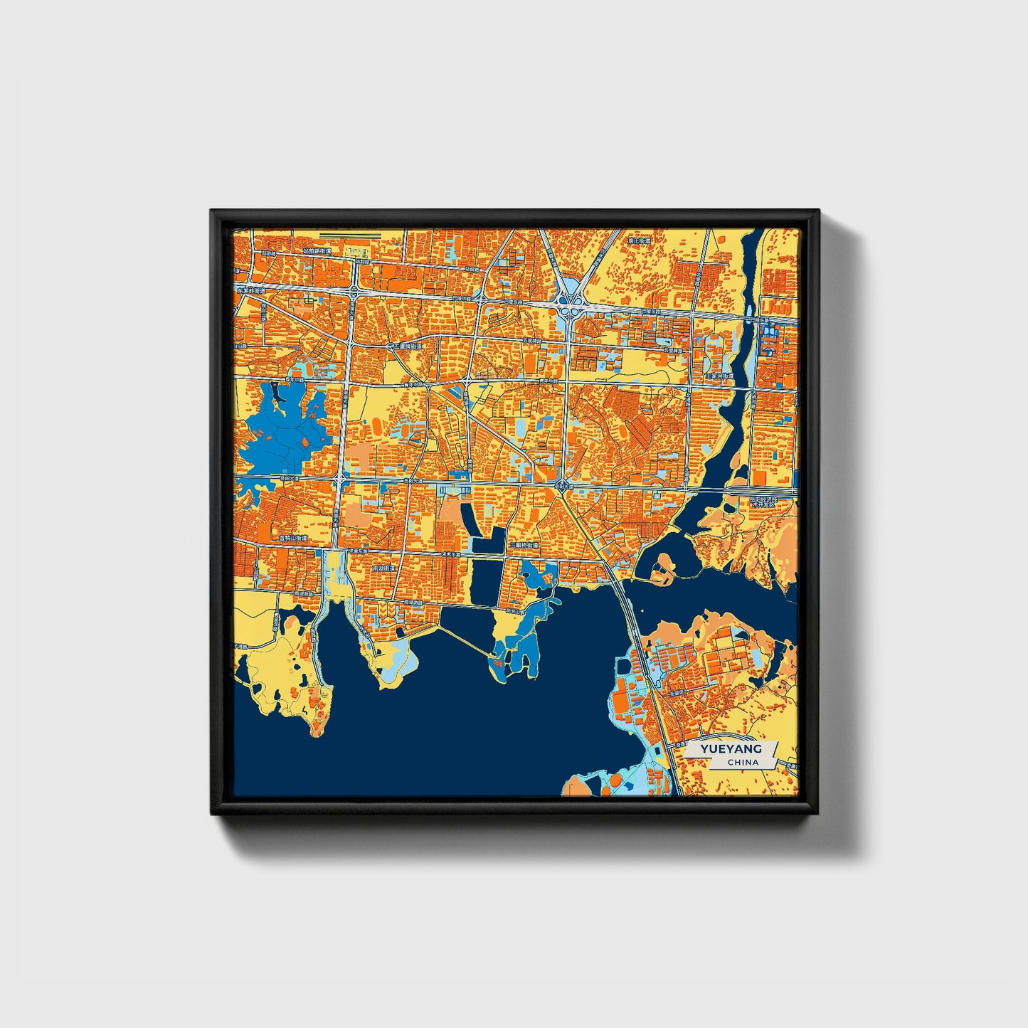 Yueyang China Colorful City Map Canvas Print • Black Framed