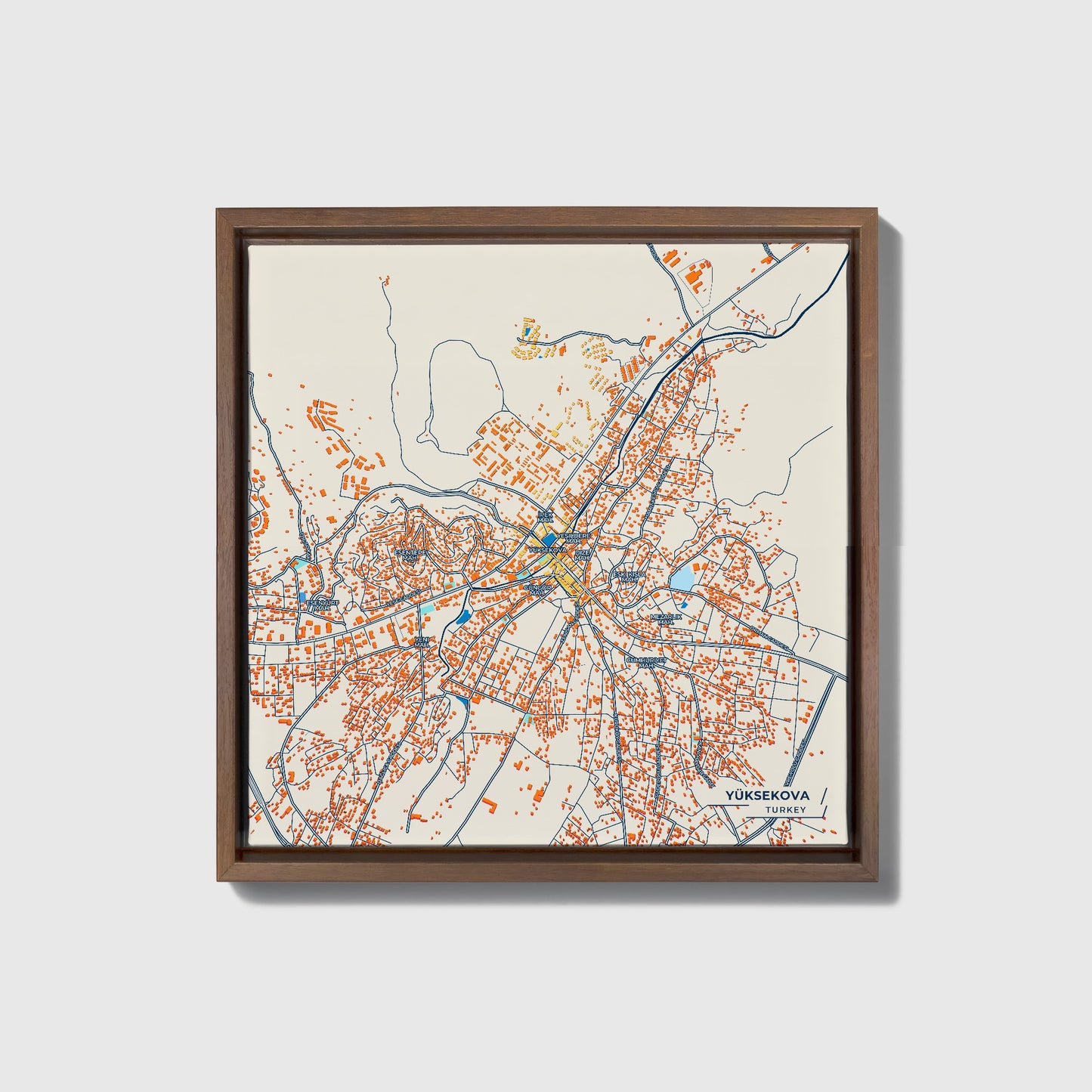 Yüksekova Turkey Colorful City Map Canvas Print • Dark Wooden Framed
