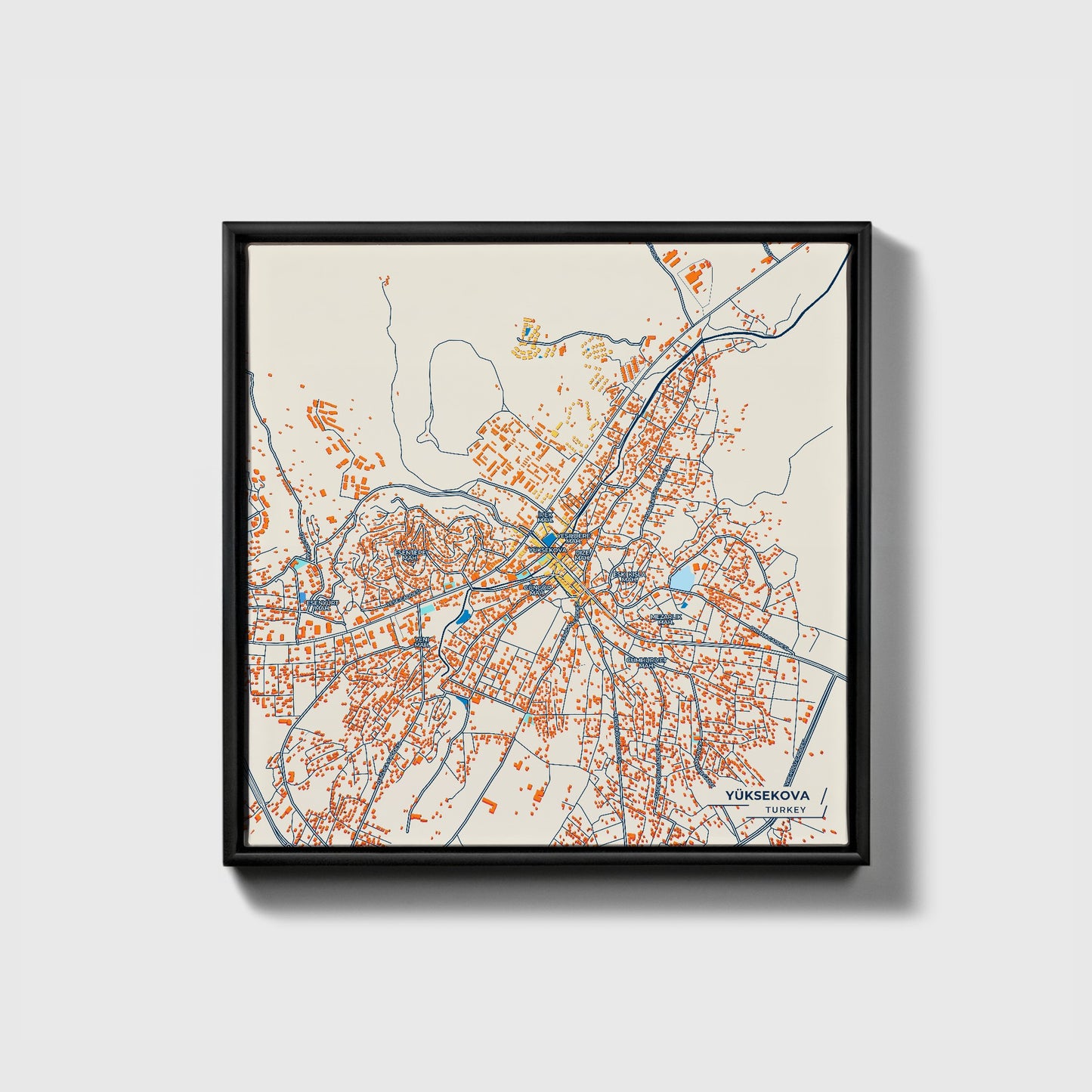 Yüksekova Turkey Colorful City Map Canvas Print • Black Framed