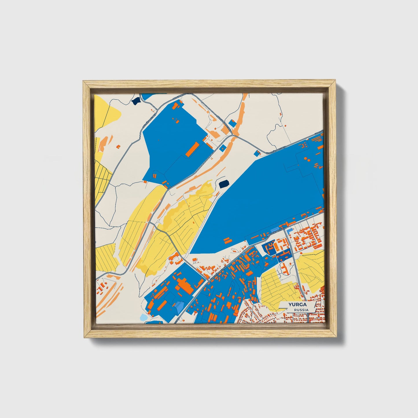 Юрга Russia Colorful City Map Canvas Print • Natural Wooden Framed