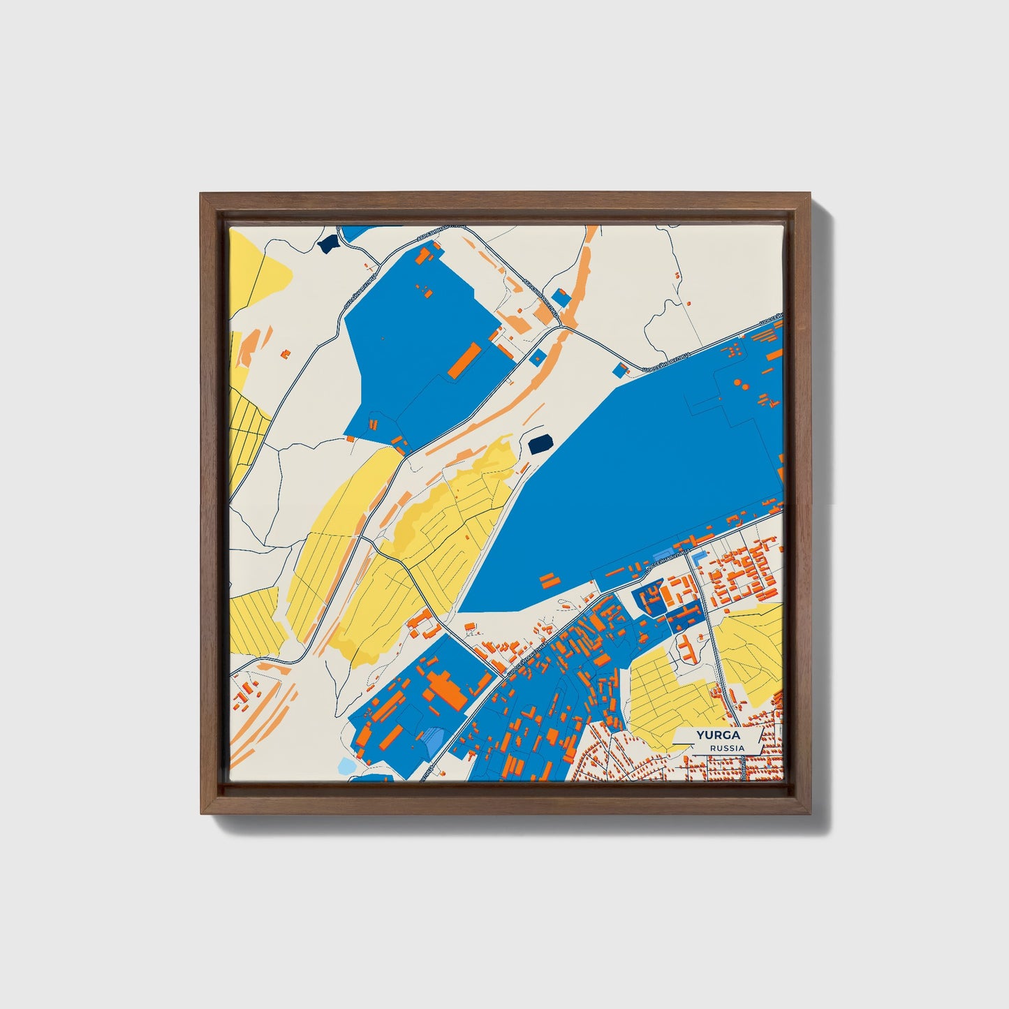 Юрга Russia Colorful City Map Canvas Print • Dark Wooden Framed