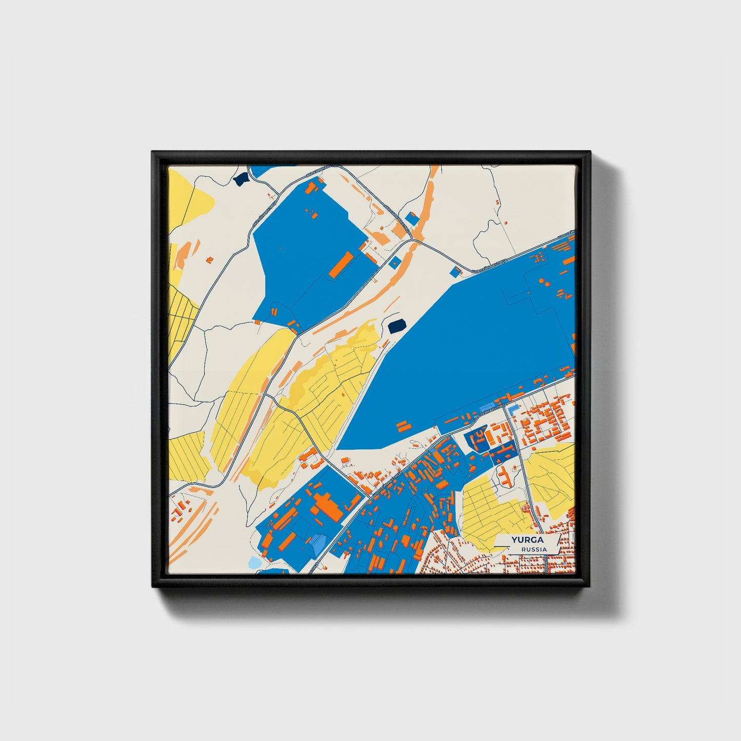 Юрга Russia Colorful City Map Canvas Print • Black Framed