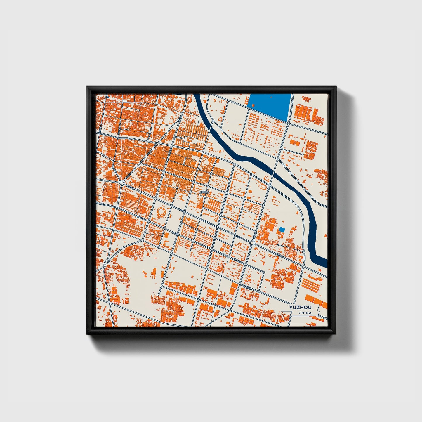 Yuzhou China Colorful City Map Canvas Print • Black Framed