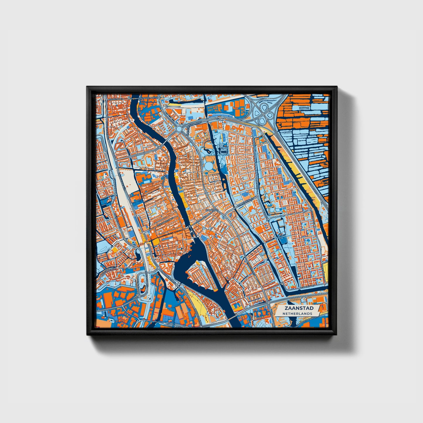 Zaanstad Netherlands Colorful City Map Canvas Print • Black Framed