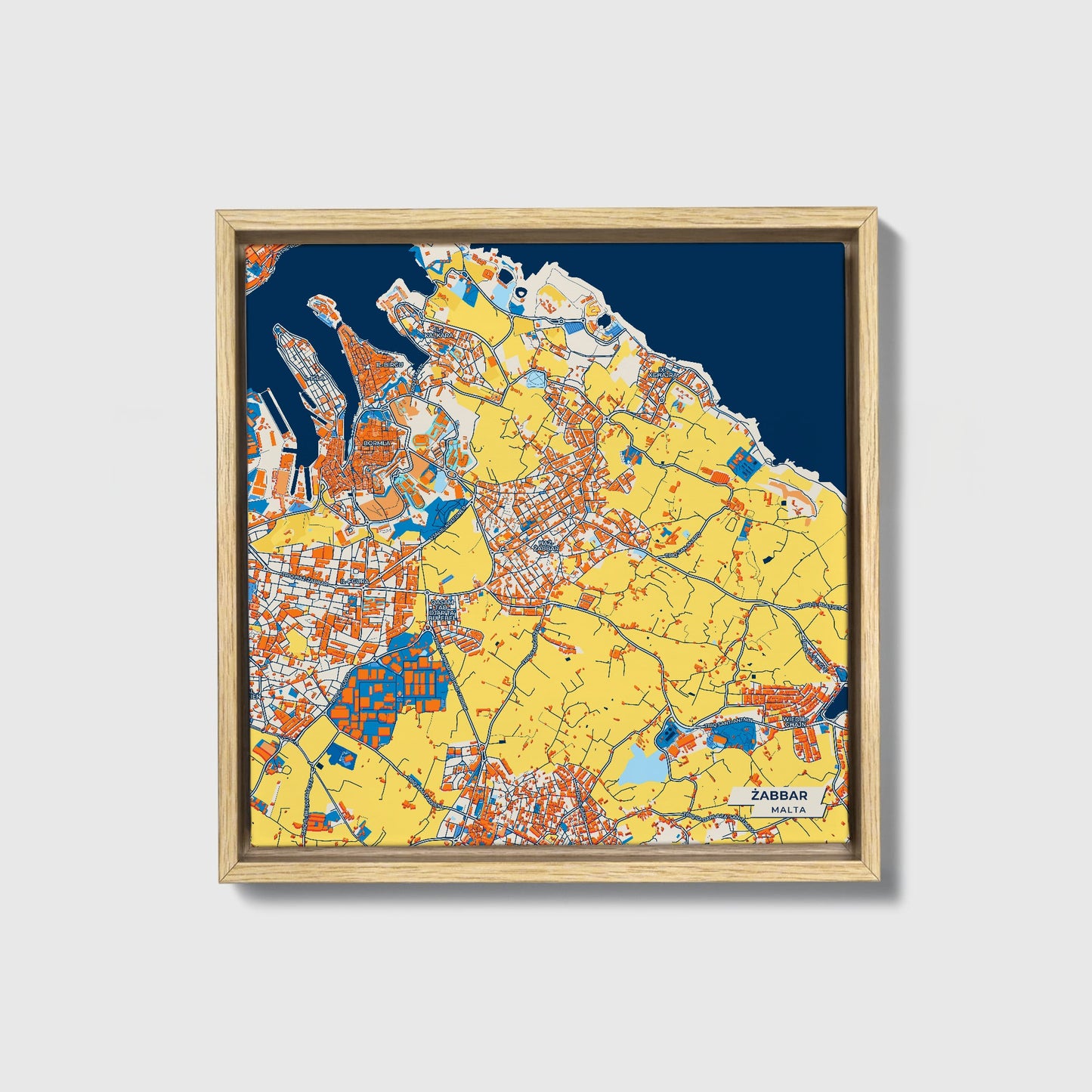 Żabbar Malta Colorful City Map Canvas Print • Natural Wooden Framed