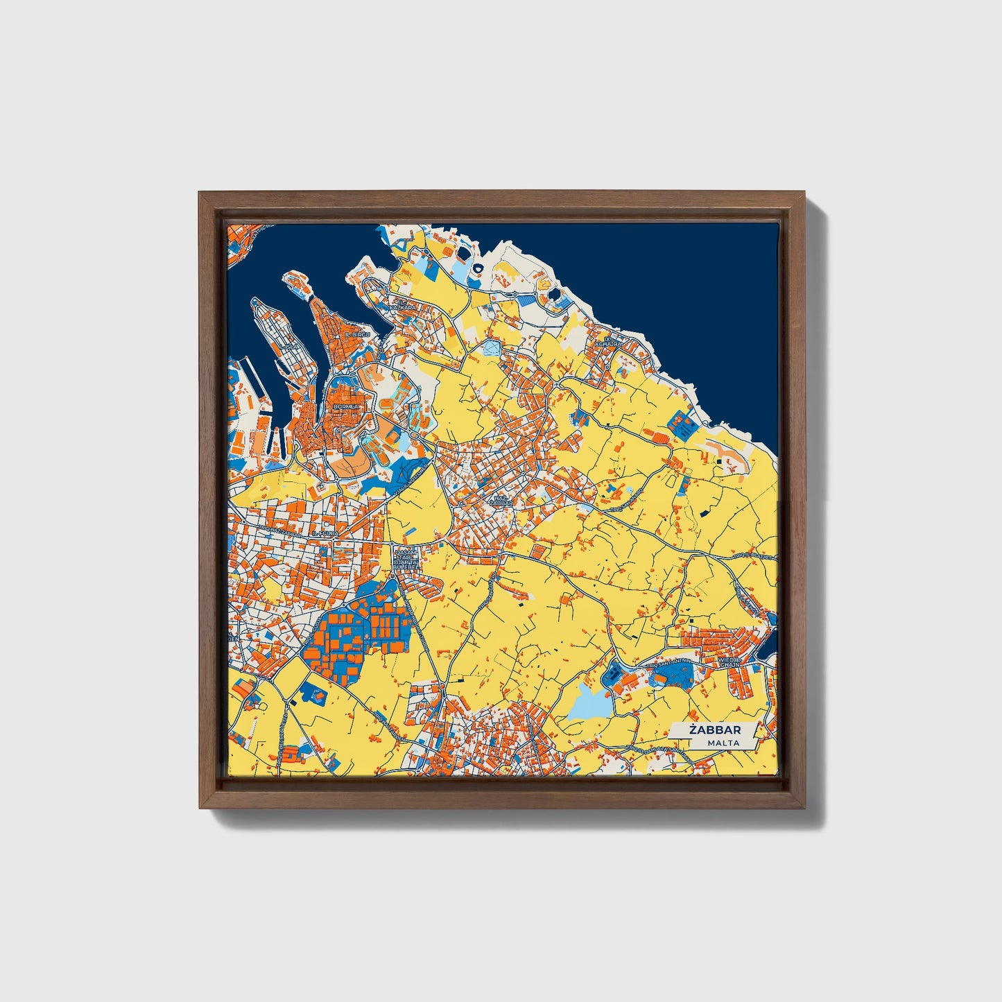  Żabbar Malta Colorful City Map Canvas Print • Dark Wooden Framed