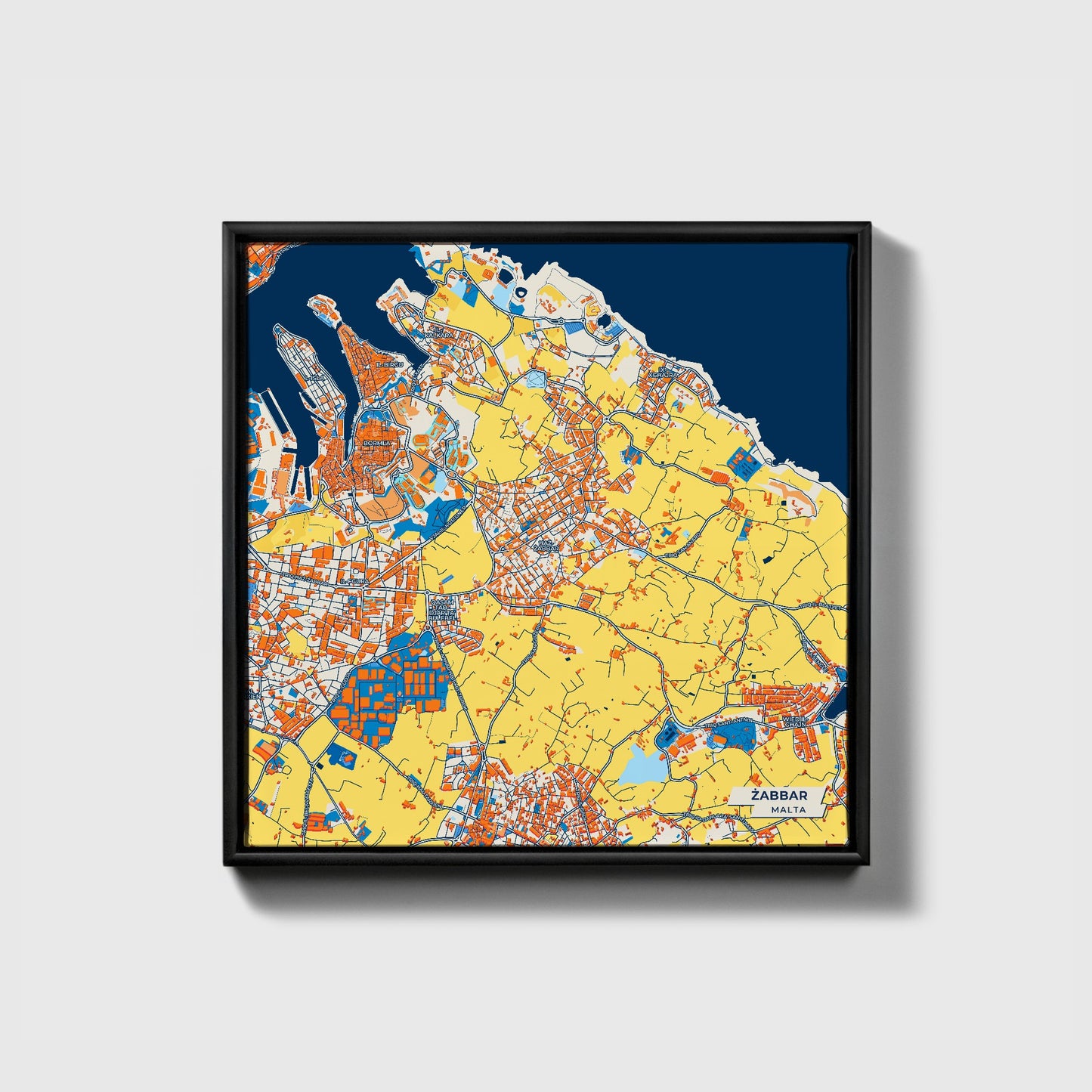  Żabbar Malta Colorful City Map Canvas Print • Black Framed