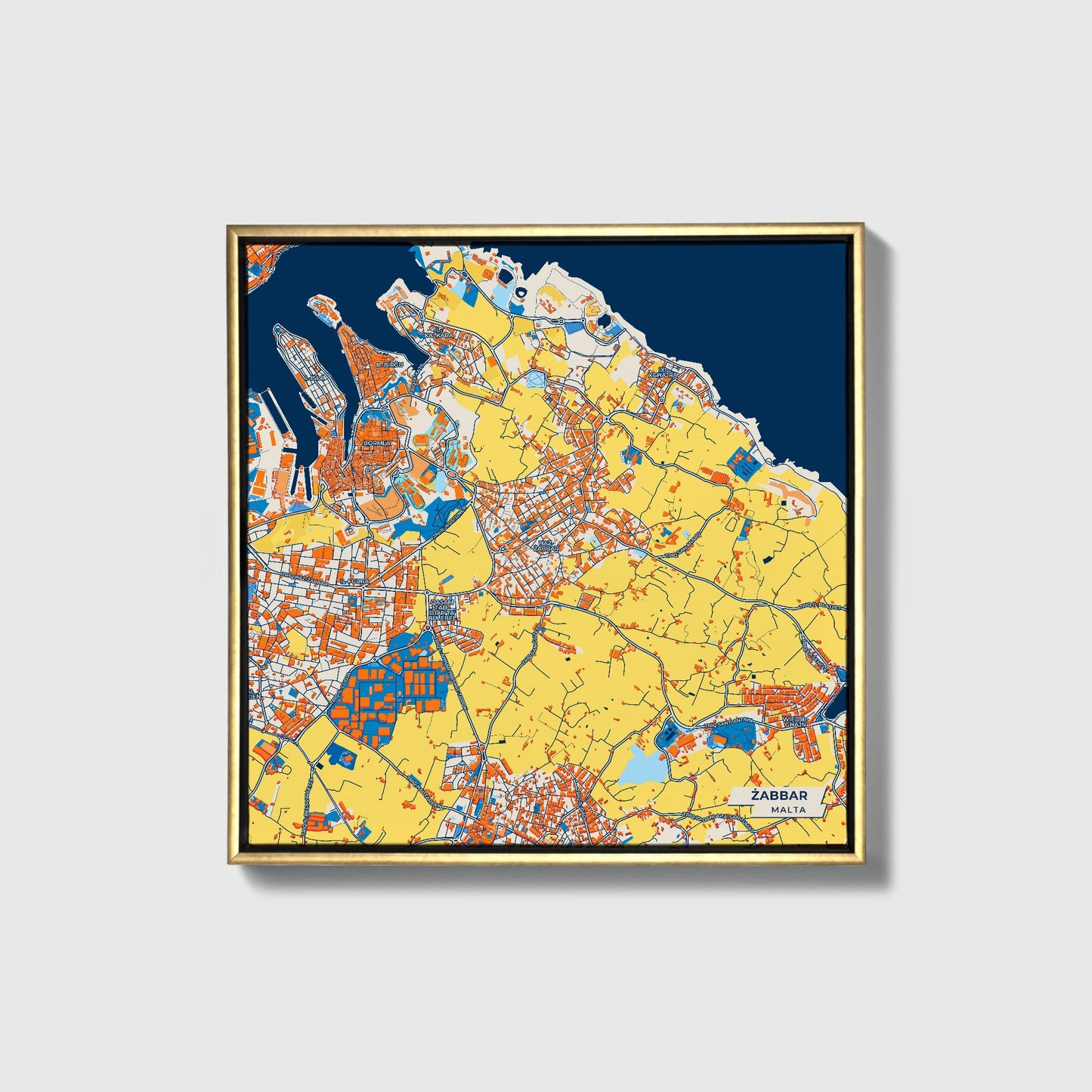 Żabbar Malta Colorful City Map Canvas Print • Gold Framed