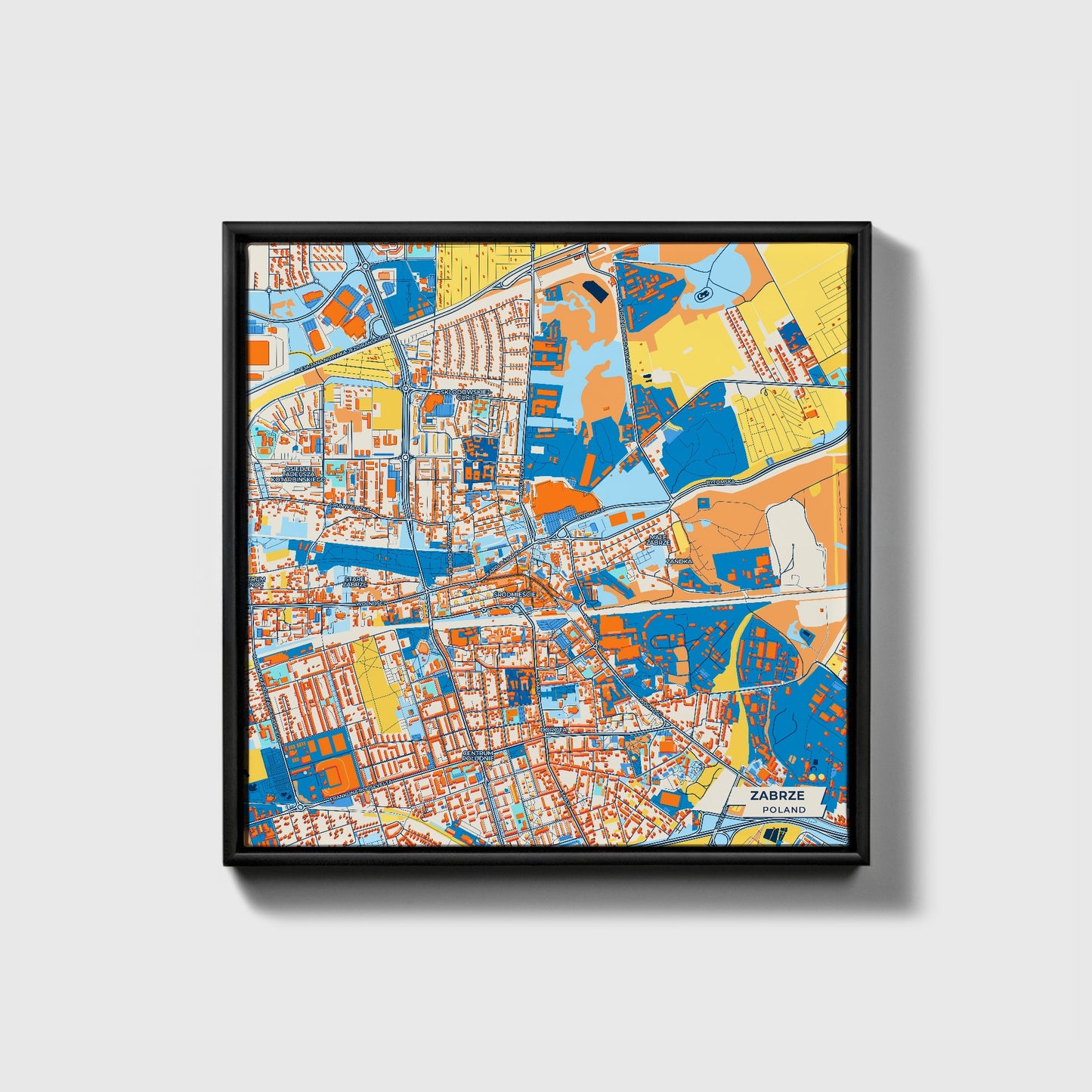 Zabrze Poland Colorful City Map Canvas Print • Black Framed