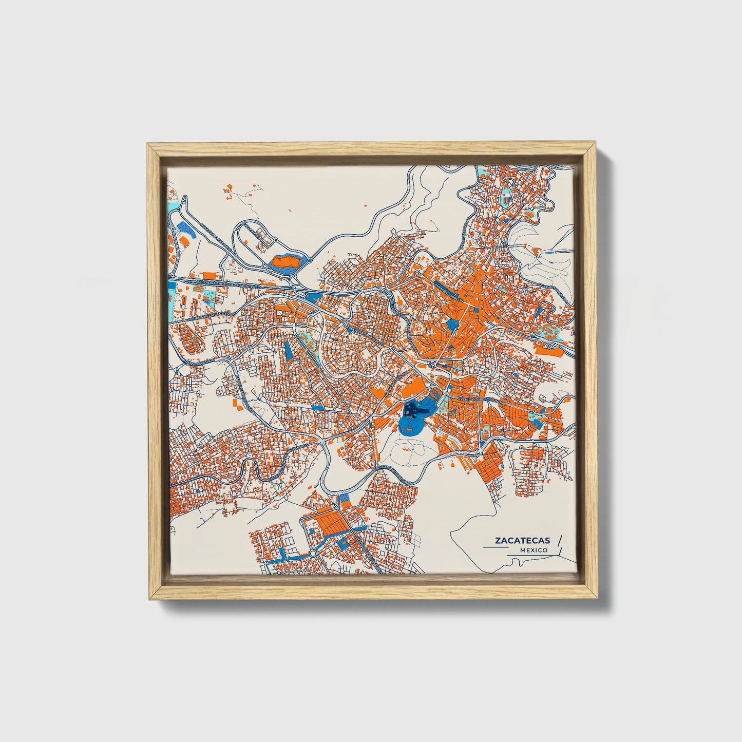 Zacatecas Mexico Colorful City Map Canvas Print • Natural Wooden Framed