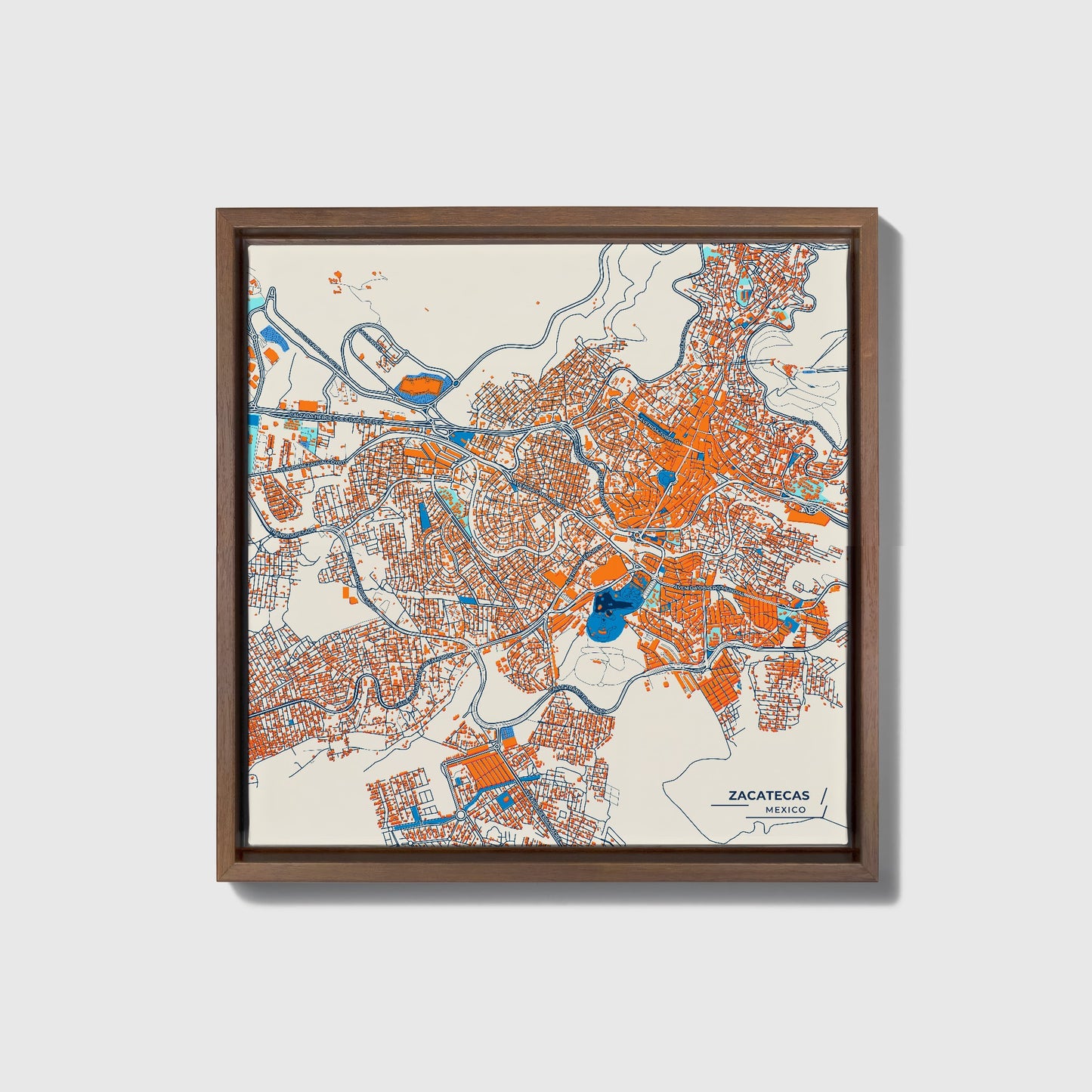Zacatecas Mexico Colorful City Map Canvas Print • Dark Wooden Framed