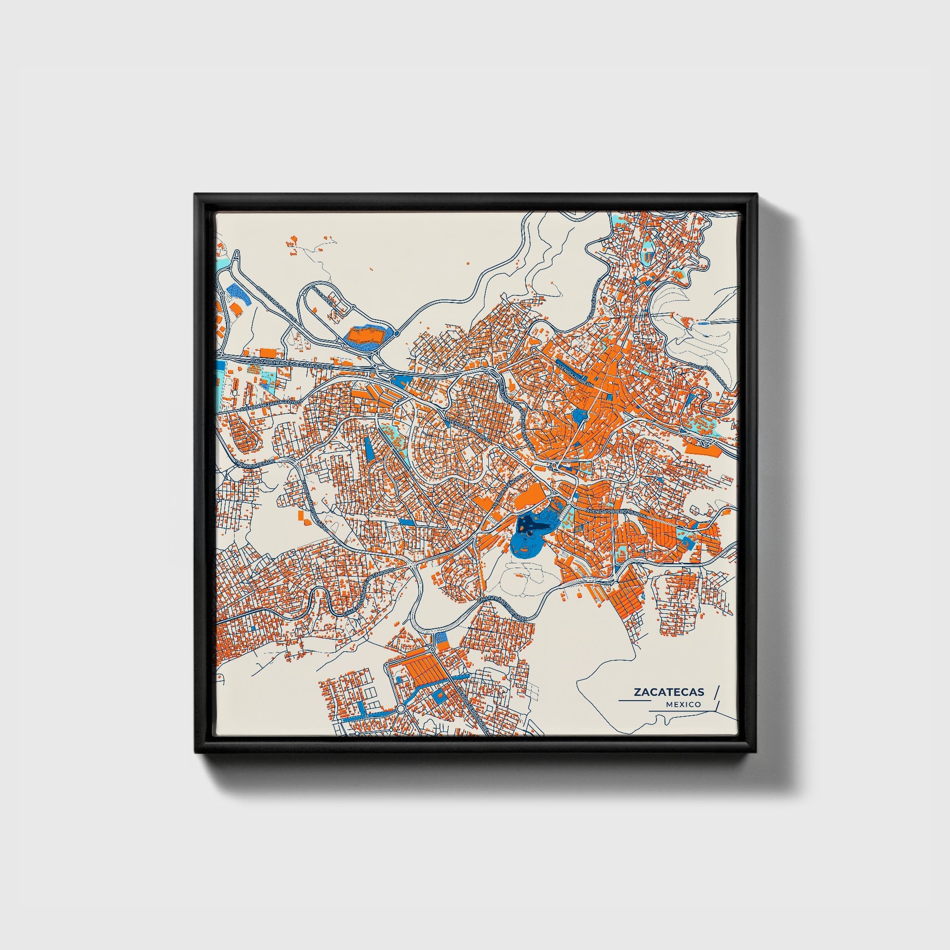Zacatecas Mexico Colorful City Map Canvas Print • Black Framed