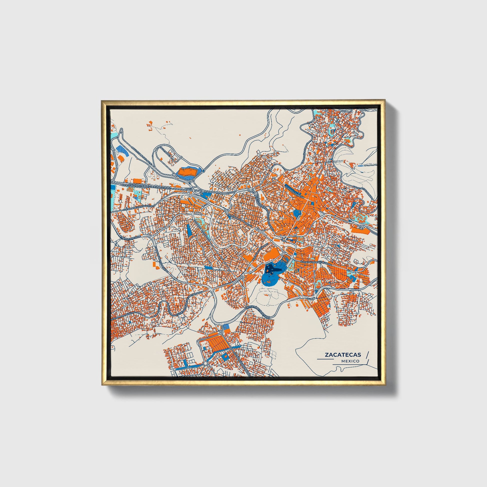 Zacatecas Mexico Colorful City Map Canvas Print • Gold Framed