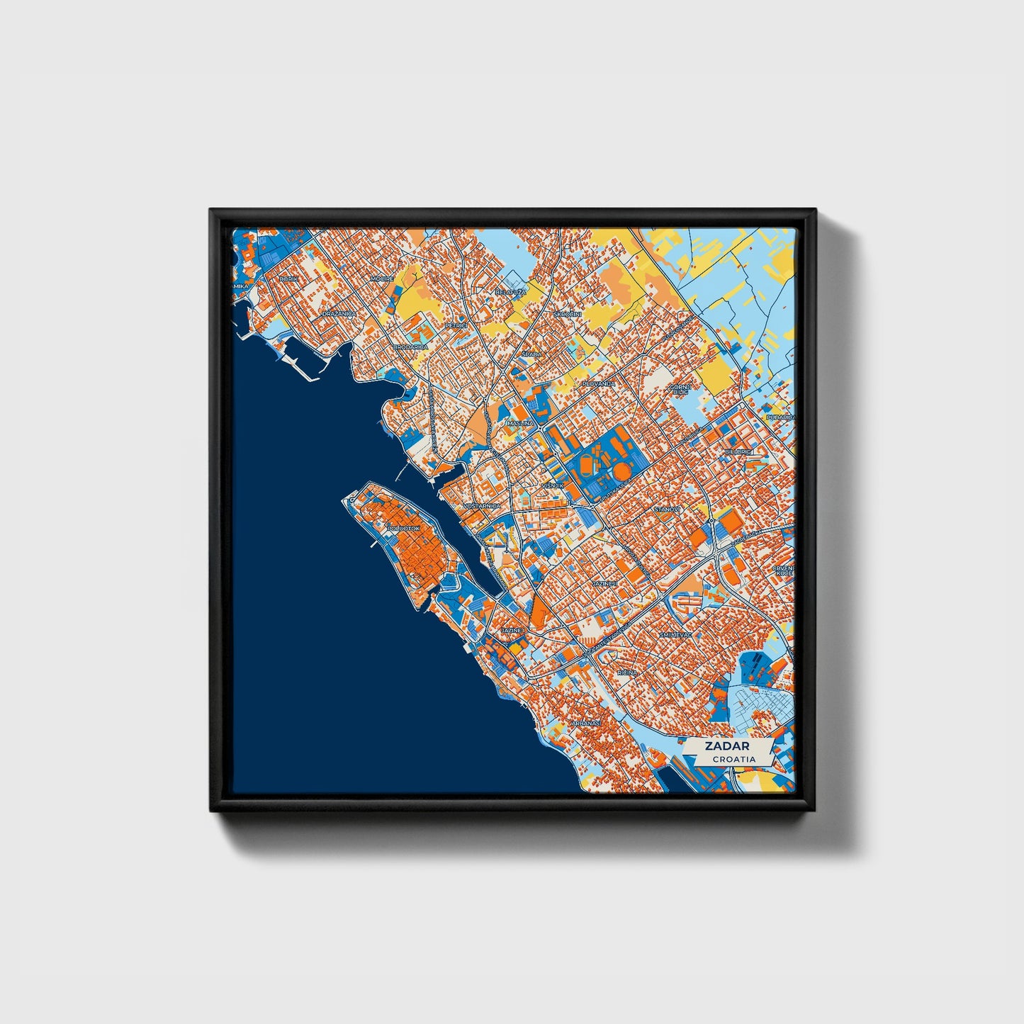 Zadar Croatia Colorful City Map Canvas Print • Black Framed
