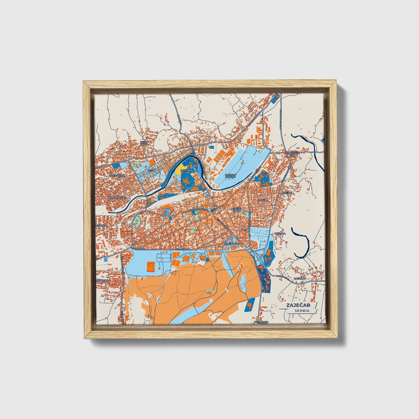 Зајечар Serbia Colorful City Map Canvas Print • Natural Wooden Framed