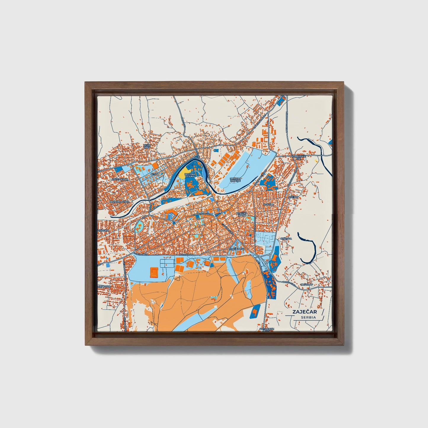 Зајечар Serbia Colorful City Map Canvas Print • Dark Wooden Framed