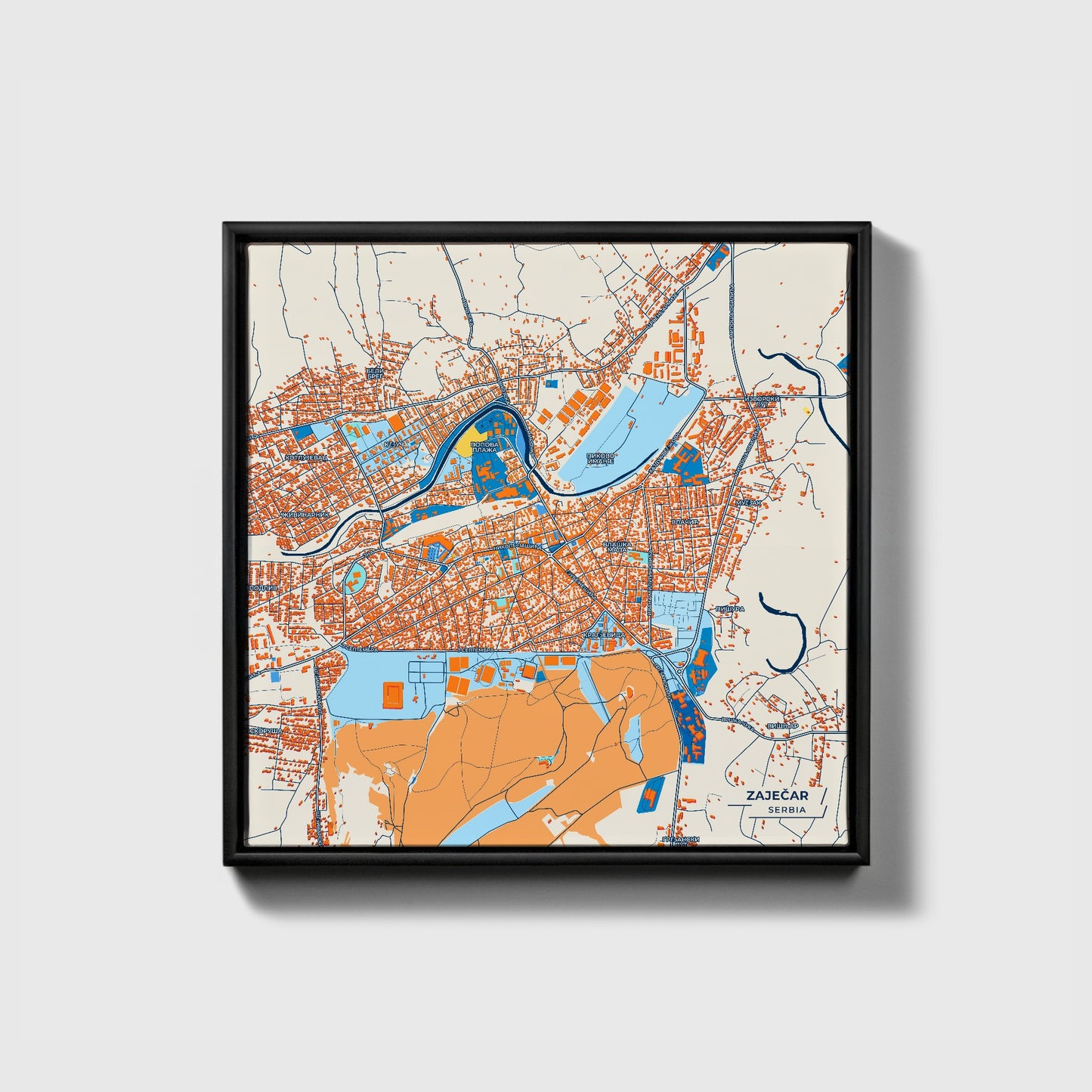 Зајечар Serbia Colorful City Map Canvas Print • Black Framed