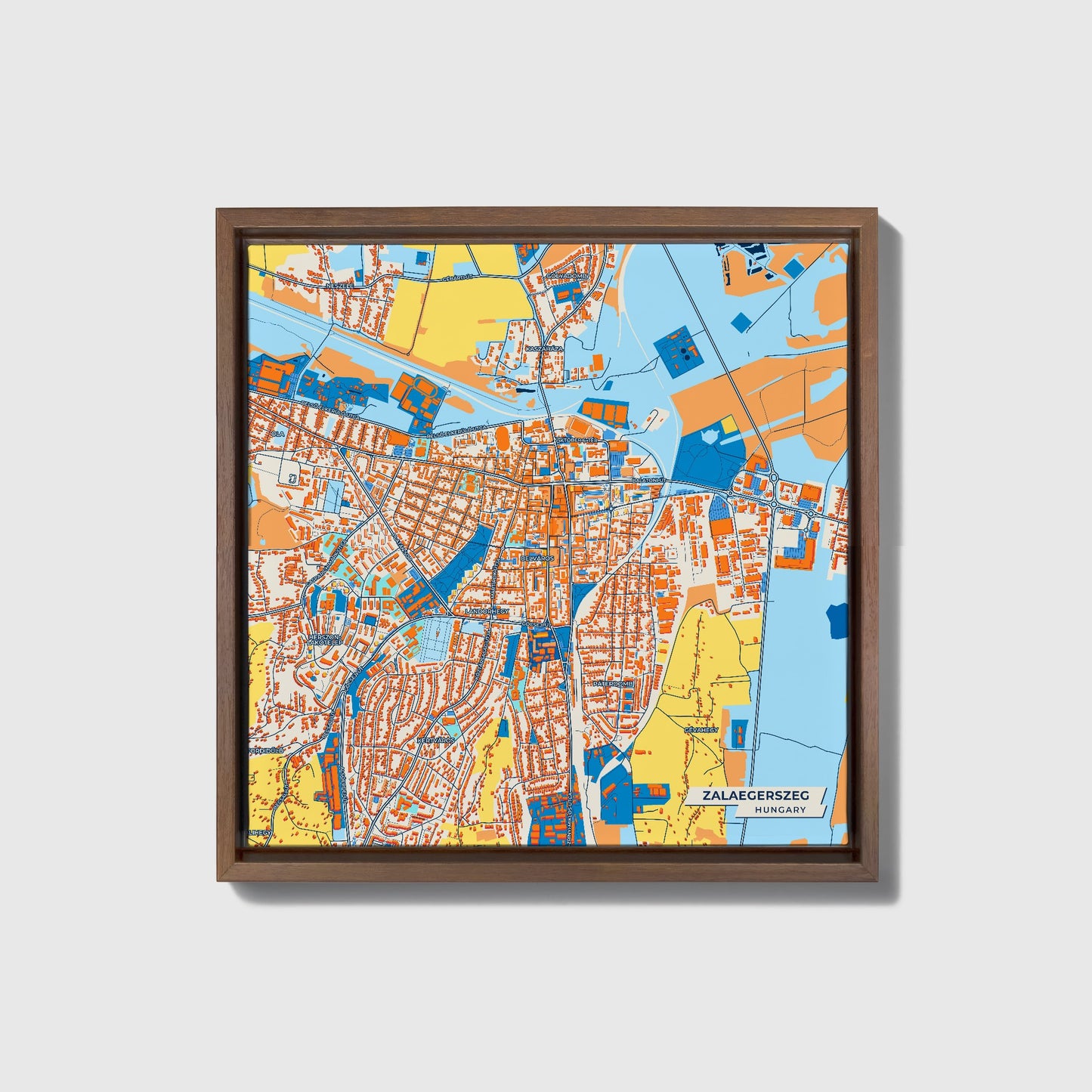 Zalaegerszeg Hungary Colorful City Map Canvas Print • Dark Wooden Framed