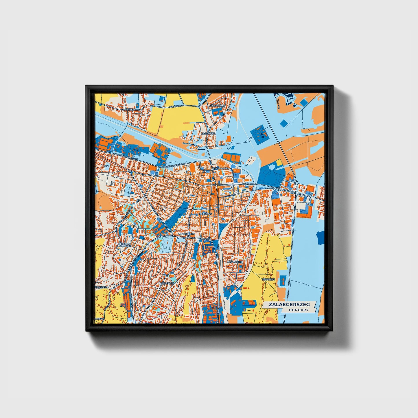 Zalaegerszeg Hungary Colorful City Map Canvas Print • Black Framed