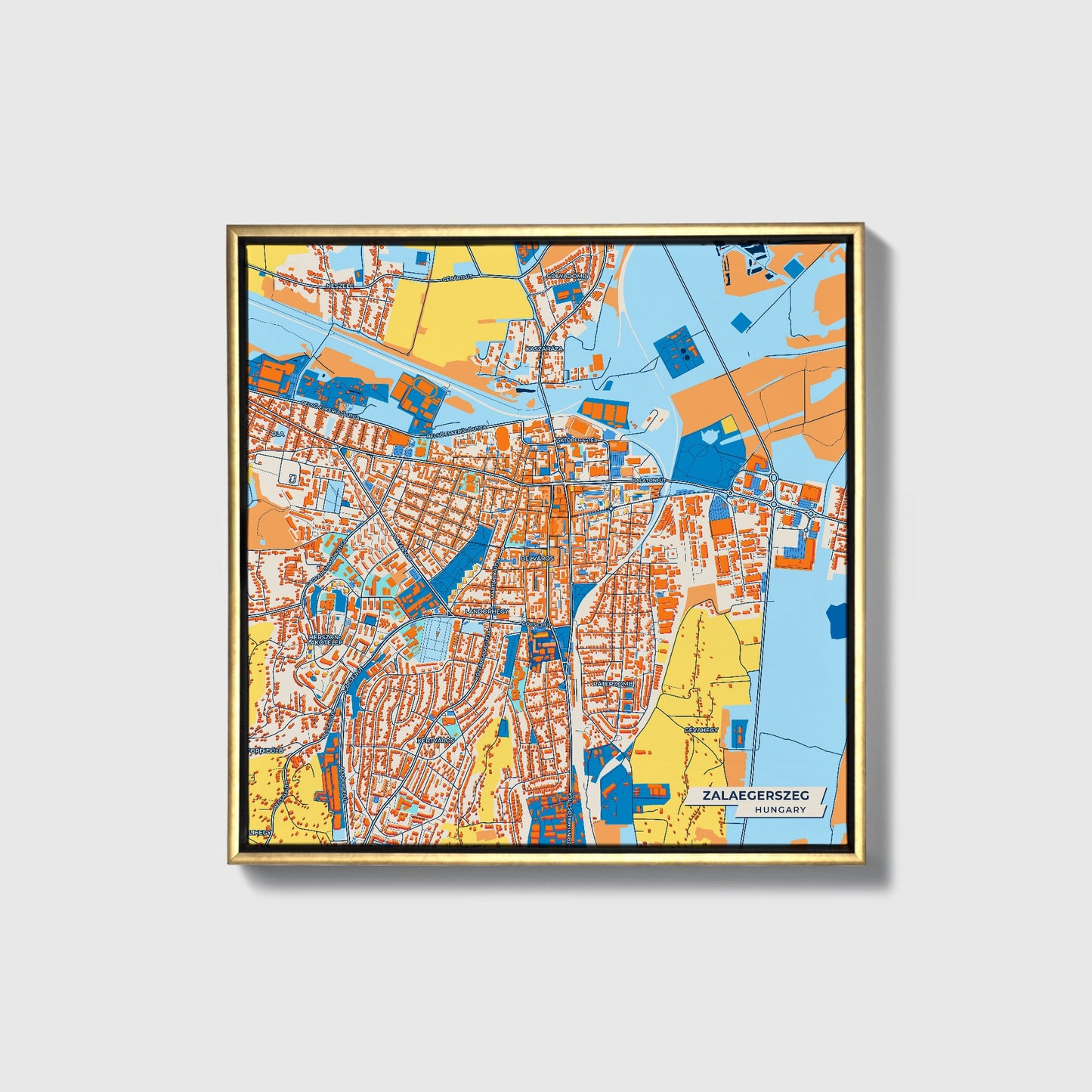 Zalaegerszeg Hungary Colorful City Map Canvas Print • Gold Framed