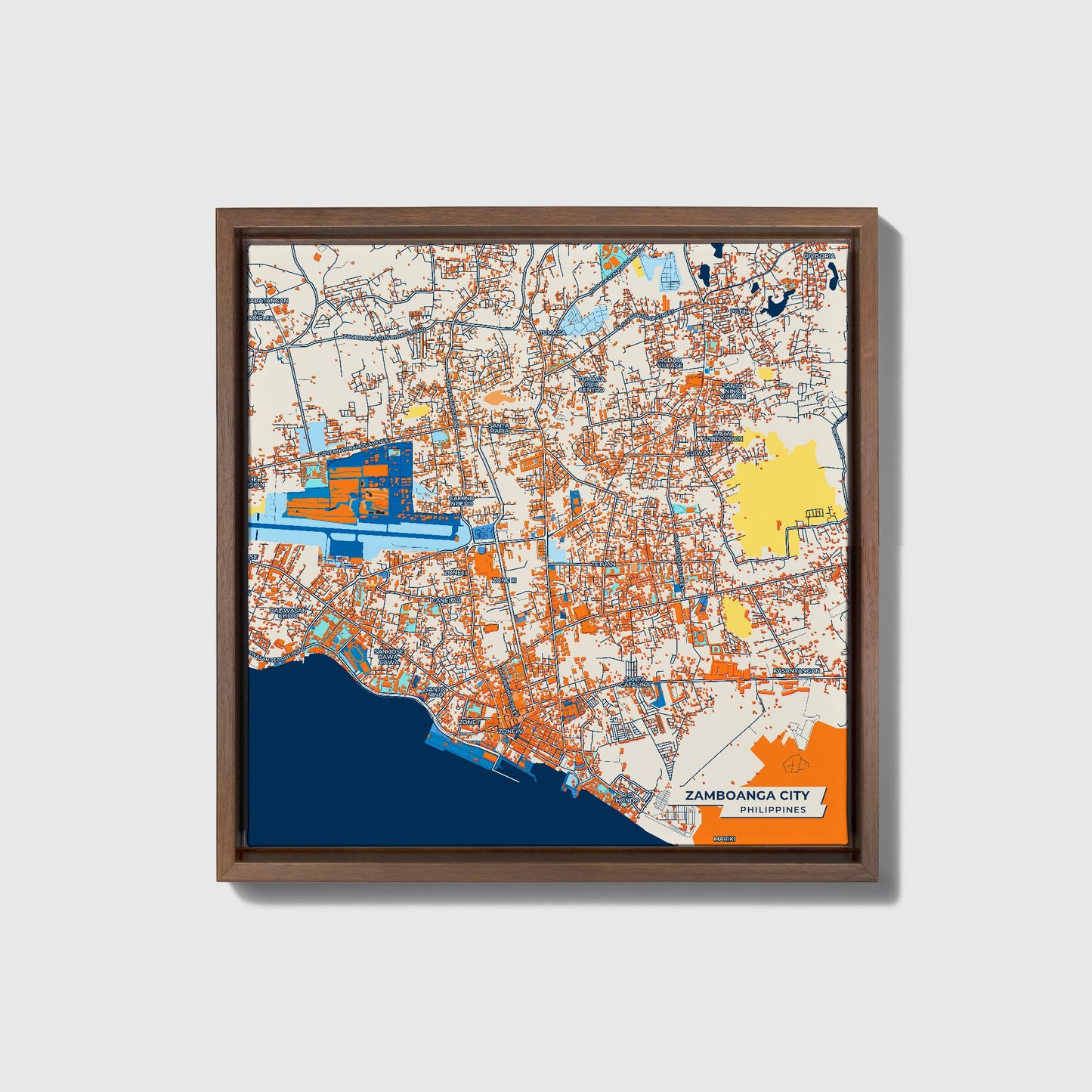 Zamboanga City Philippines Colorful City Map Canvas Print • Dark Wooden Framed