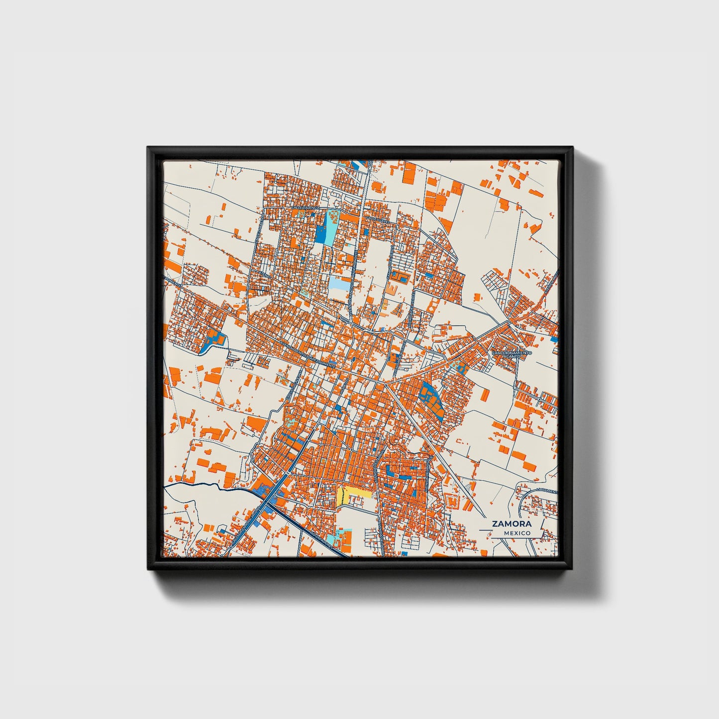 Zamora Mexico Colorful City Map Canvas Print • Black Framed