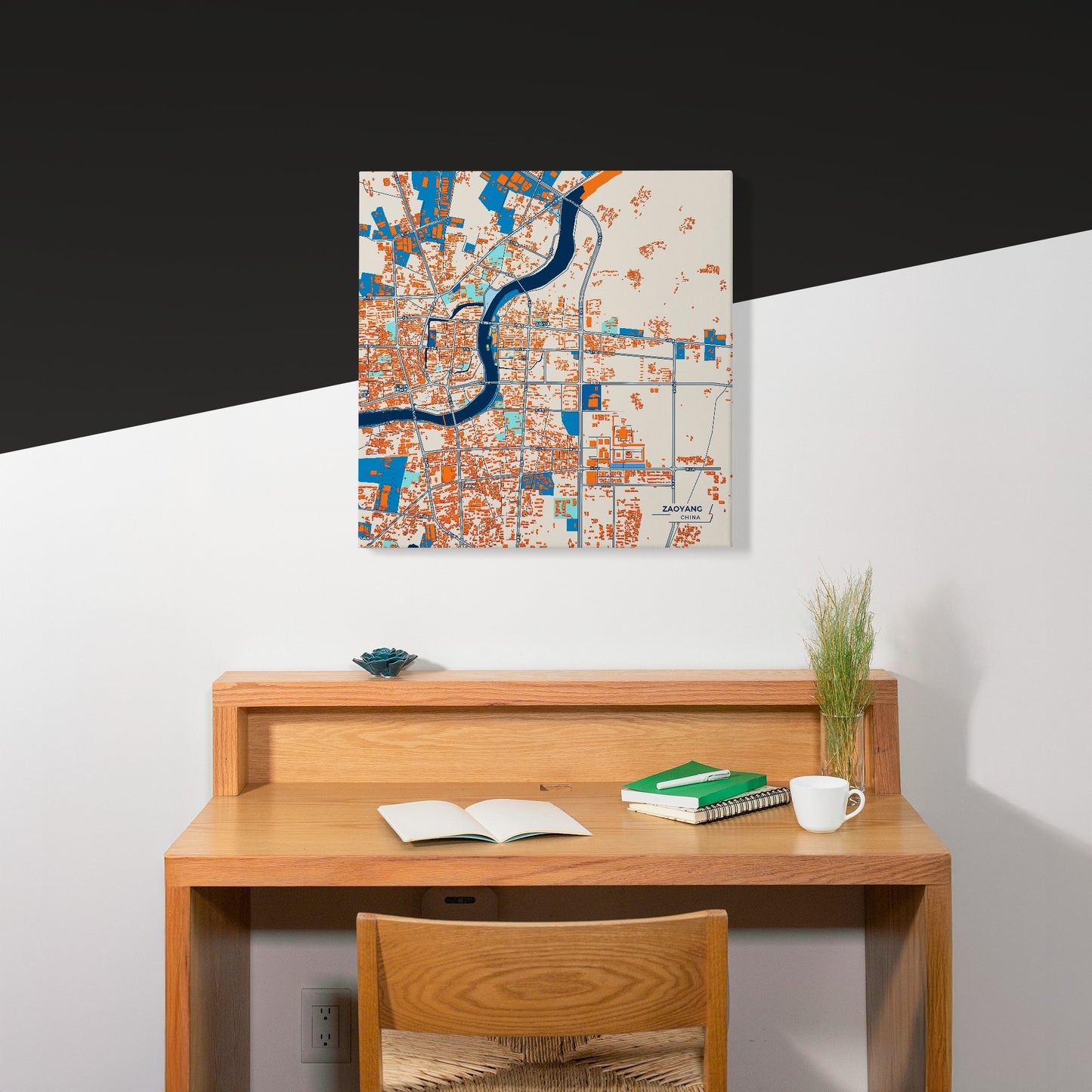 Zaoyang China Colorful City Map Canvas Print Scene