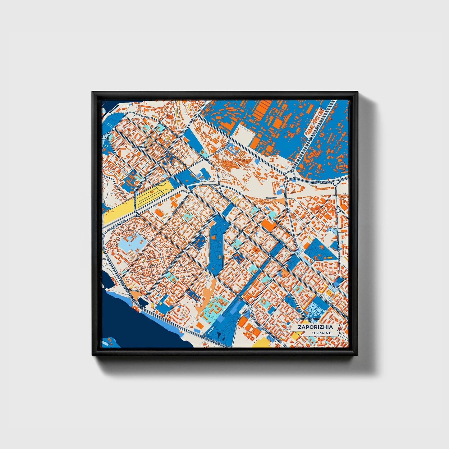 Запоріжія Ukraine Colorful City Map Canvas Print • Black Framed