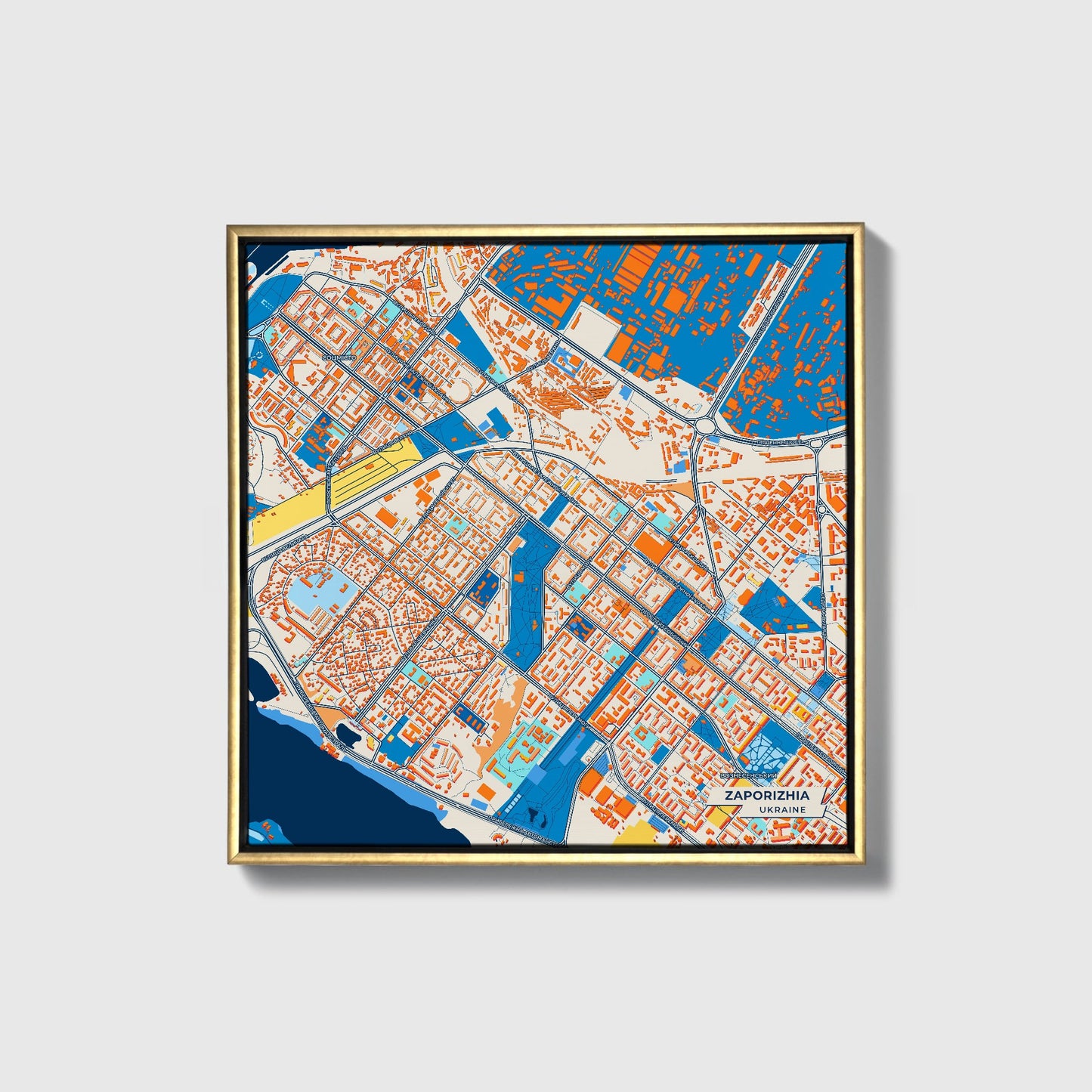 Запоріжія Ukraine Colorful City Map Canvas Print • Gold Framed