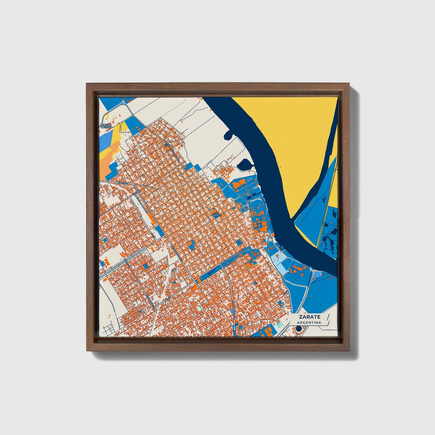 Zarate Argentina Colorful City Map Canvas Print • Dark Wooden Framed