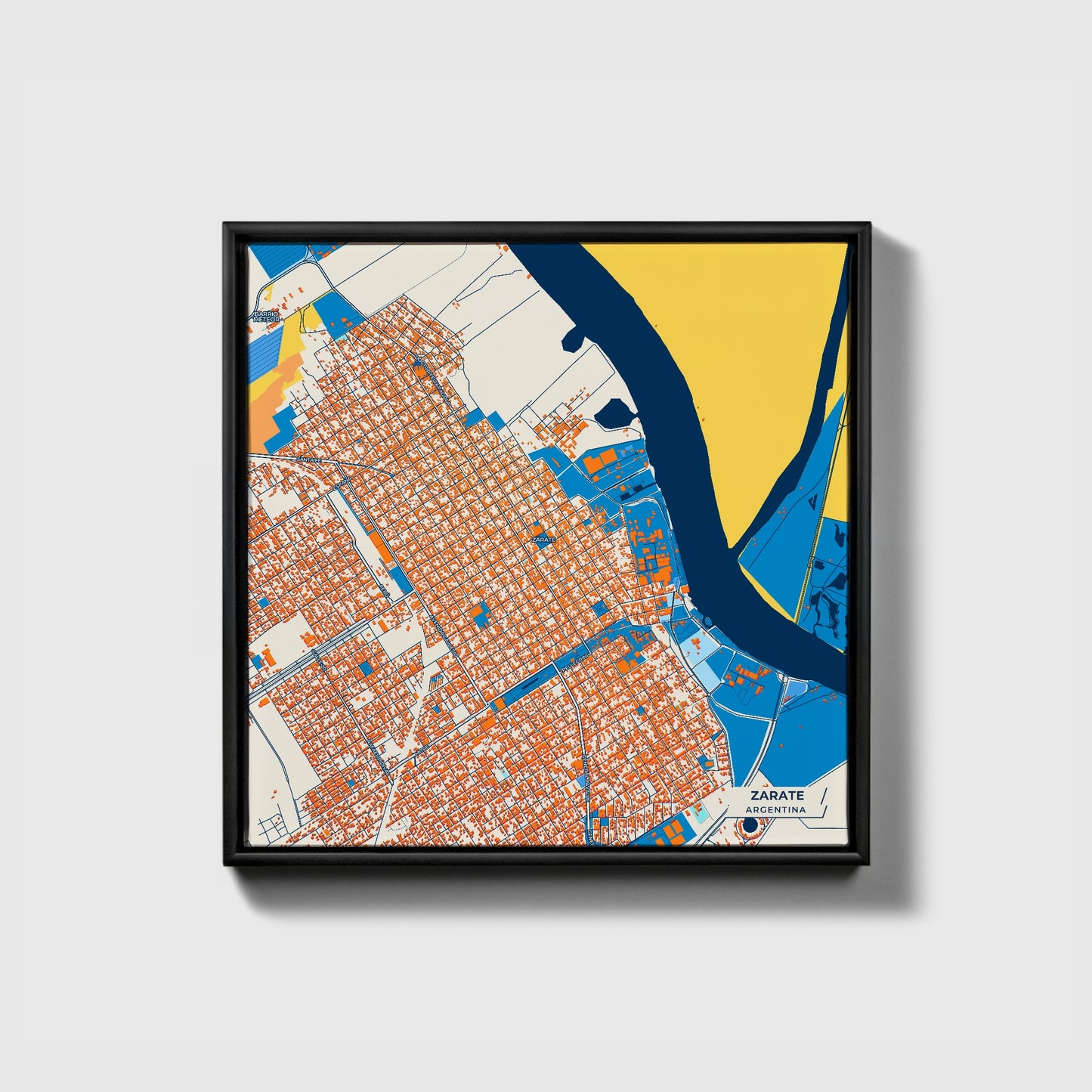 Zarate Argentina Colorful City Map Canvas Print • Black Framed