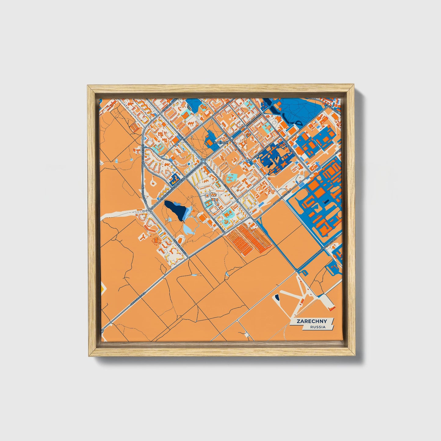 Заречный Russia Colorful City Map Canvas Print • Natural Wooden Framed