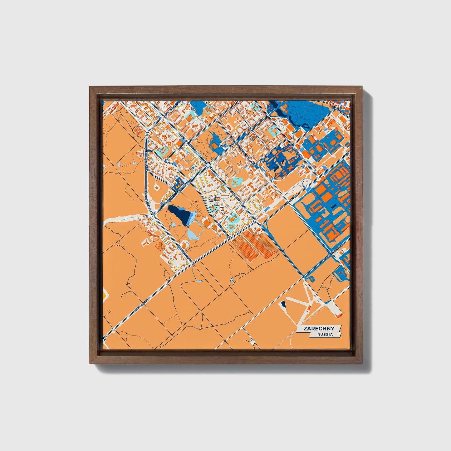 Заречный Russia Colorful City Map Canvas Print • Dark Wooden Framed