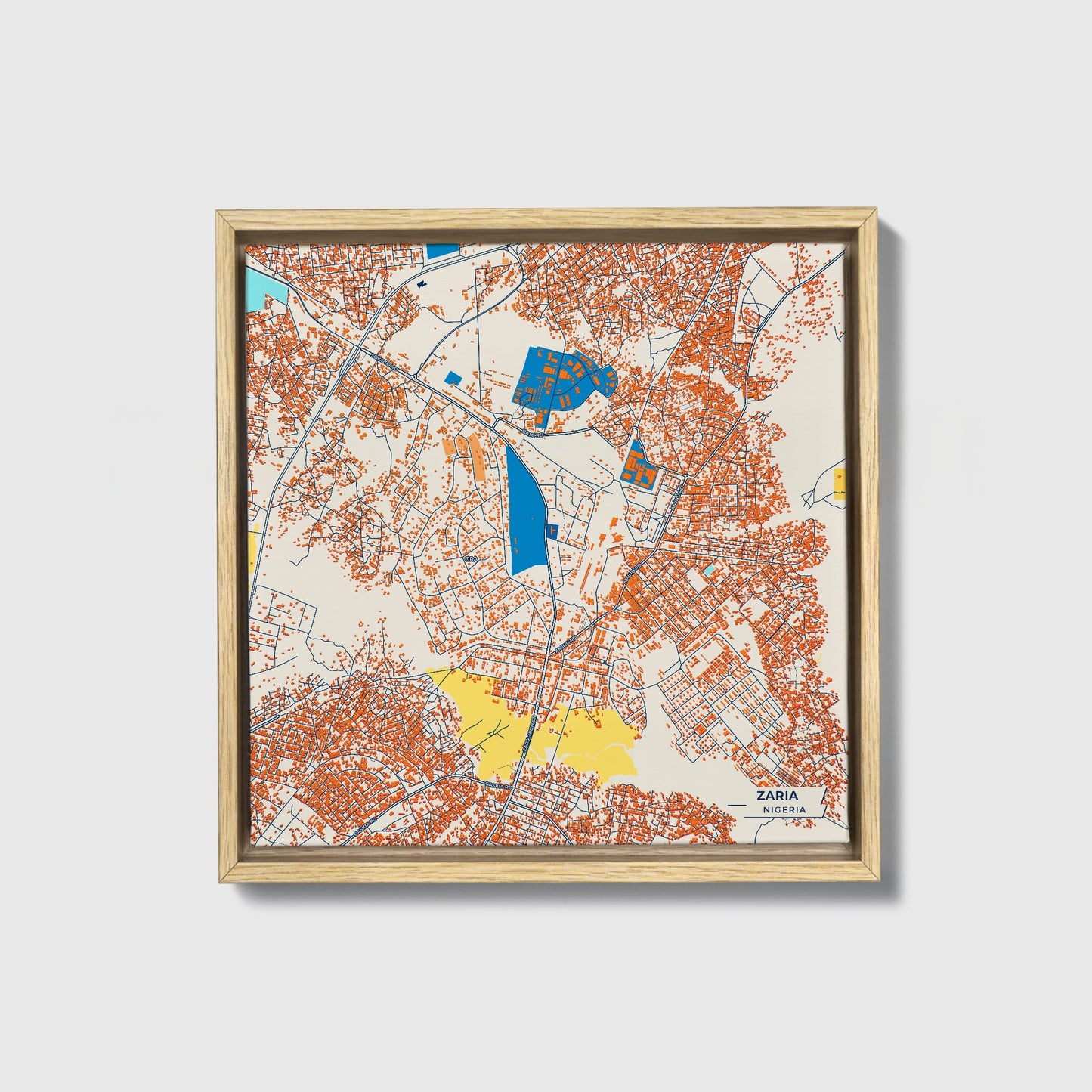 Zaria Nigeria Colorful City Map Canvas Print • Natural Wooden Framed