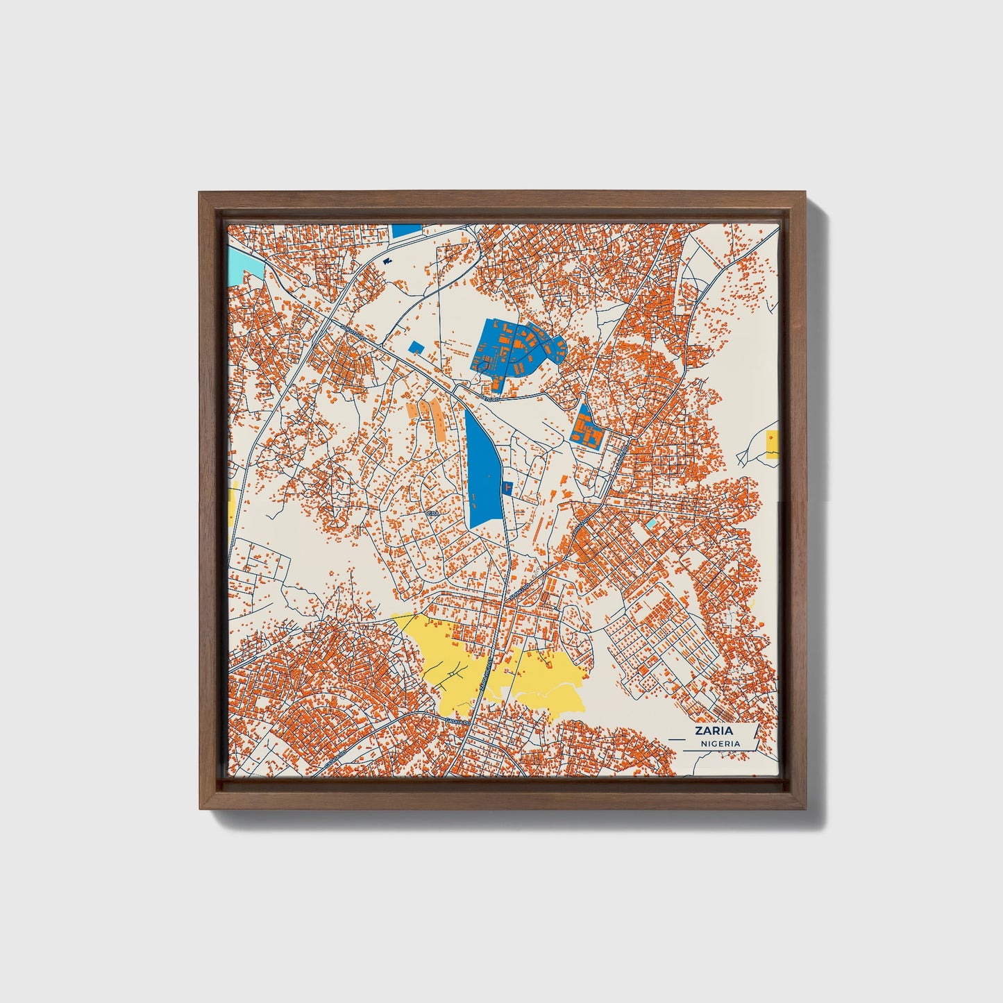 Zaria Nigeria Colorful City Map Canvas Print • Dark Wooden Framed