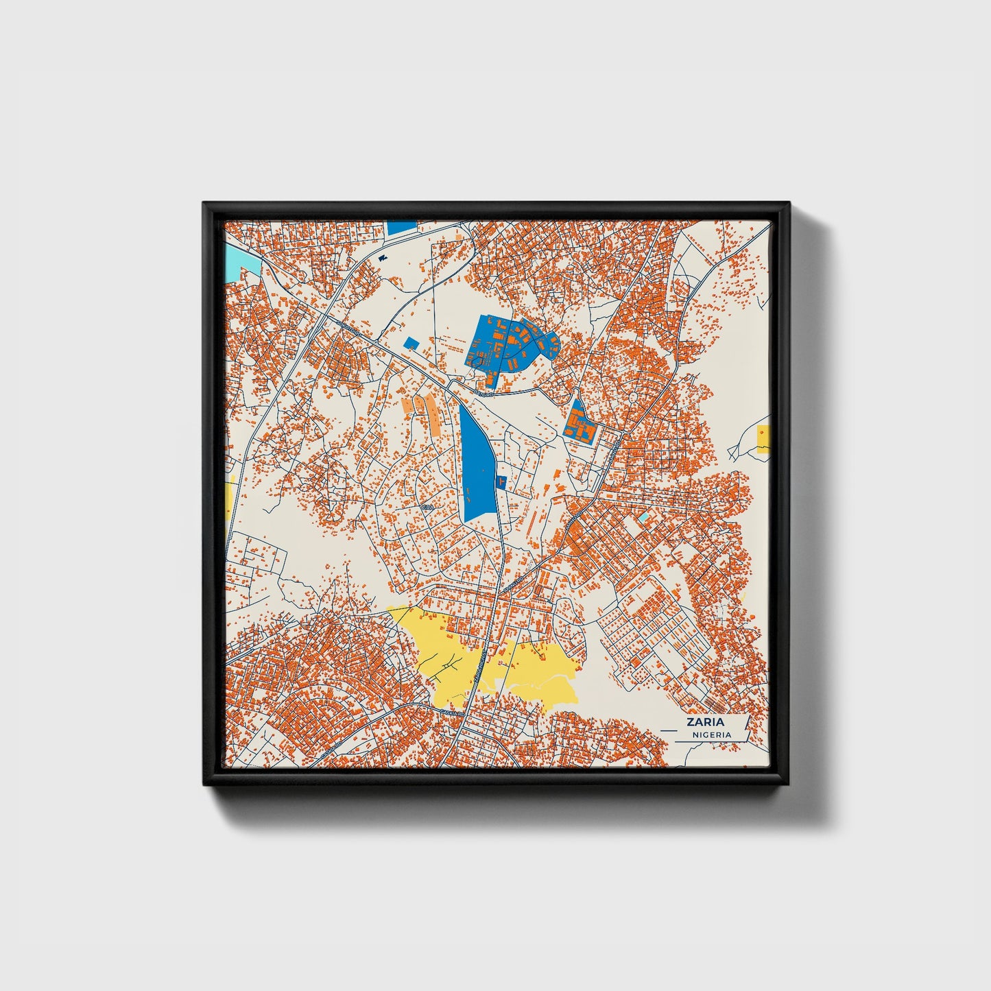 Zaria Nigeria Colorful City Map Canvas Print • Black Framed