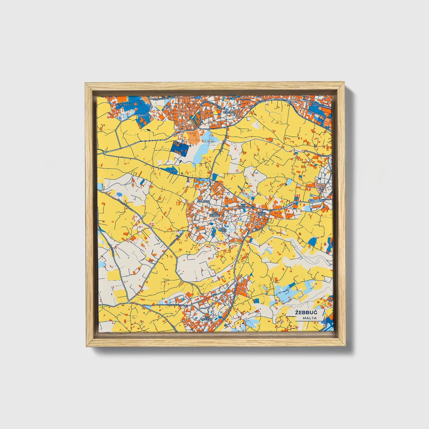  Żebbuġ Malta Colorful City Map Canvas Print • Natural Wooden Framed