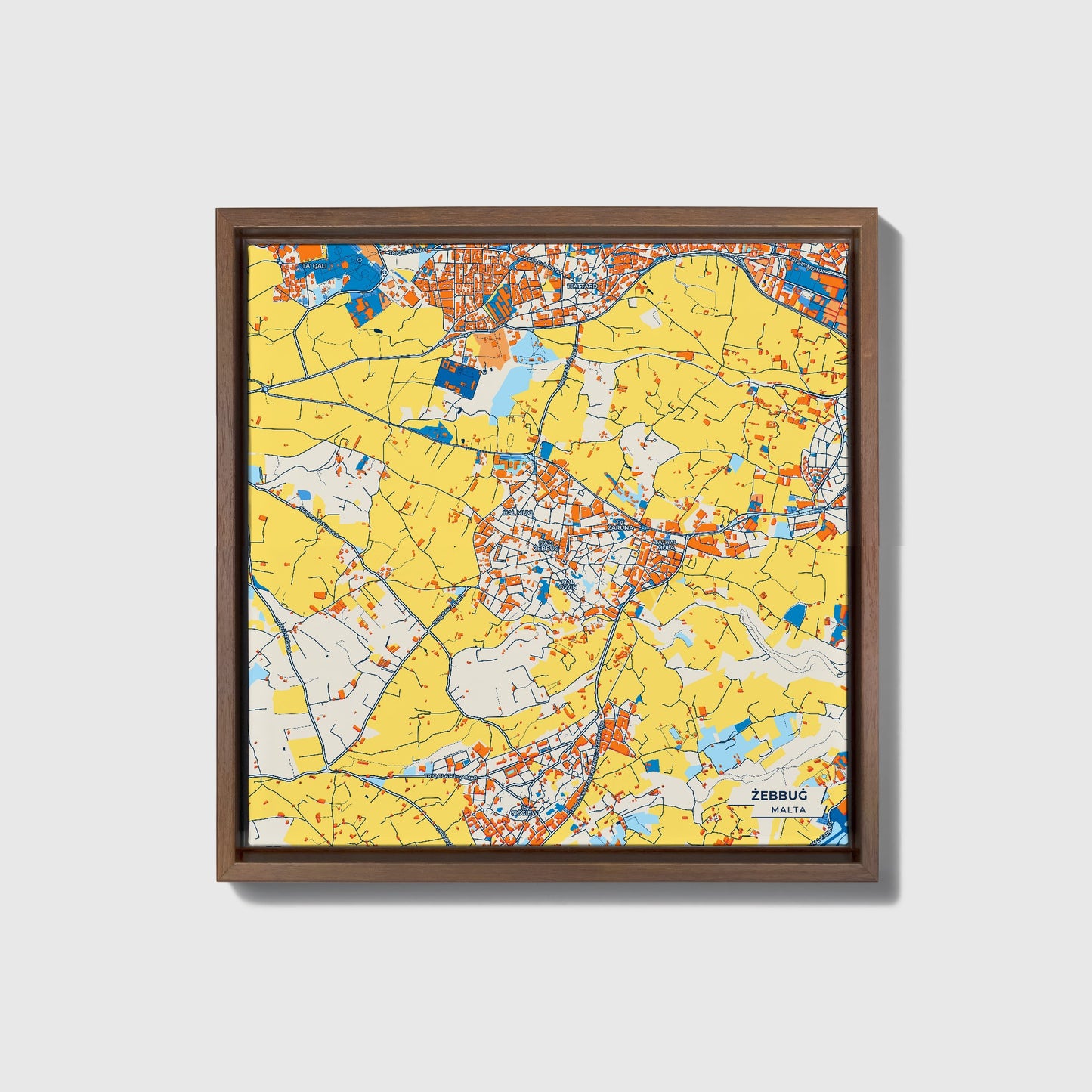  Żebbuġ Malta Colorful City Map Canvas Print • Dark Wooden Framed