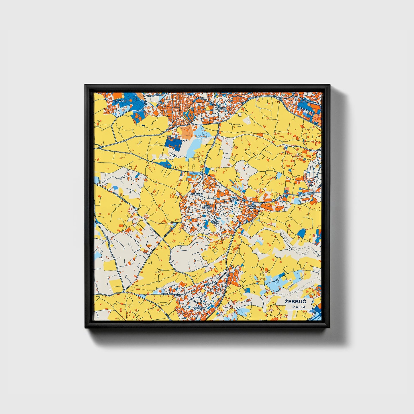  Żebbuġ Malta Colorful City Map Canvas Print • Black Framed