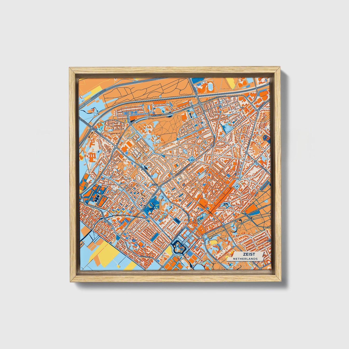 Zeist Netherlands Colorful City Map Canvas Print • Natural Wooden Framed