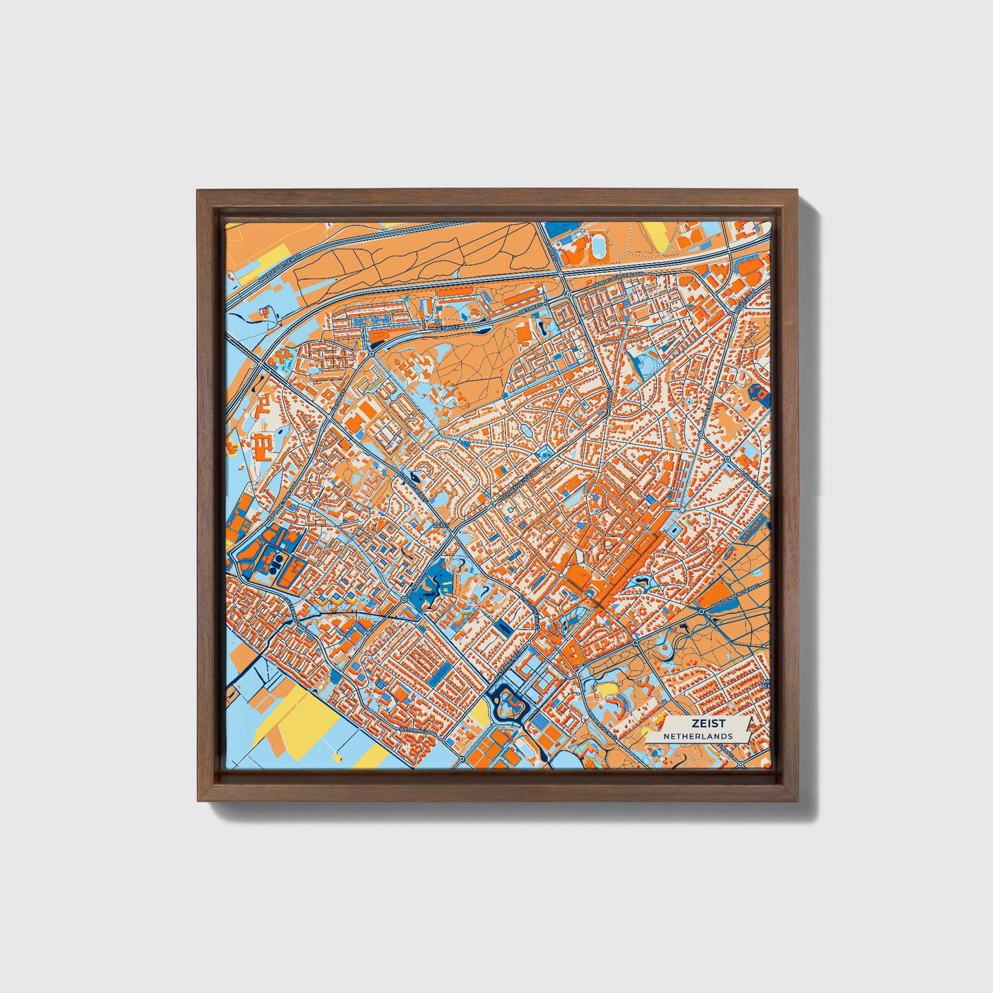 Zeist Netherlands Colorful City Map Canvas Print • Dark Wooden Framed