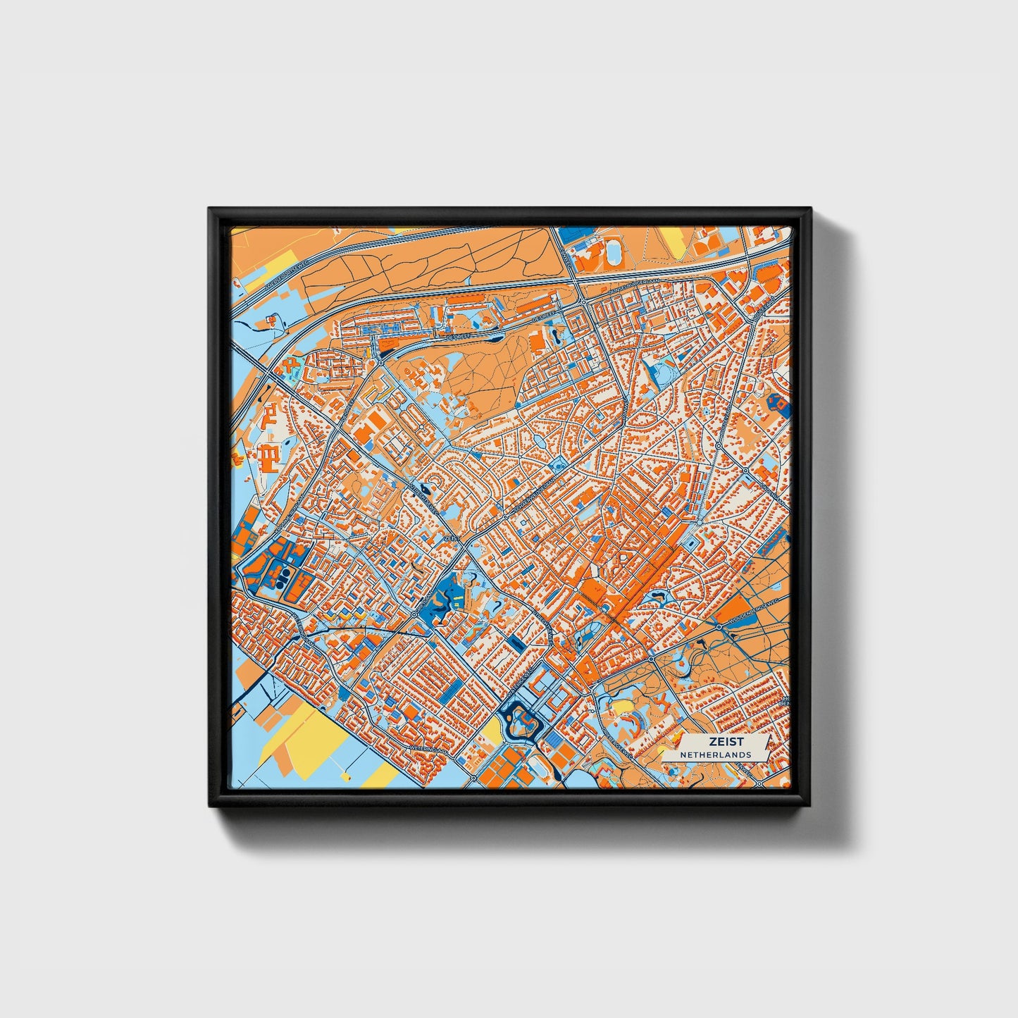 Zeist Netherlands Colorful City Map Canvas Print • Black Framed