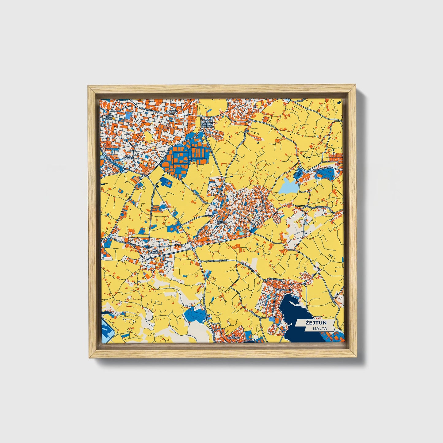  Żejtun Malta Colorful City Map Canvas Print • Natural Wooden Framed