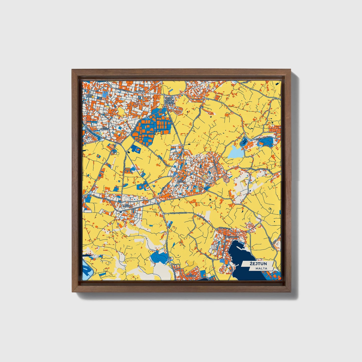  Żejtun Malta Colorful City Map Canvas Print • Dark Wooden Framed